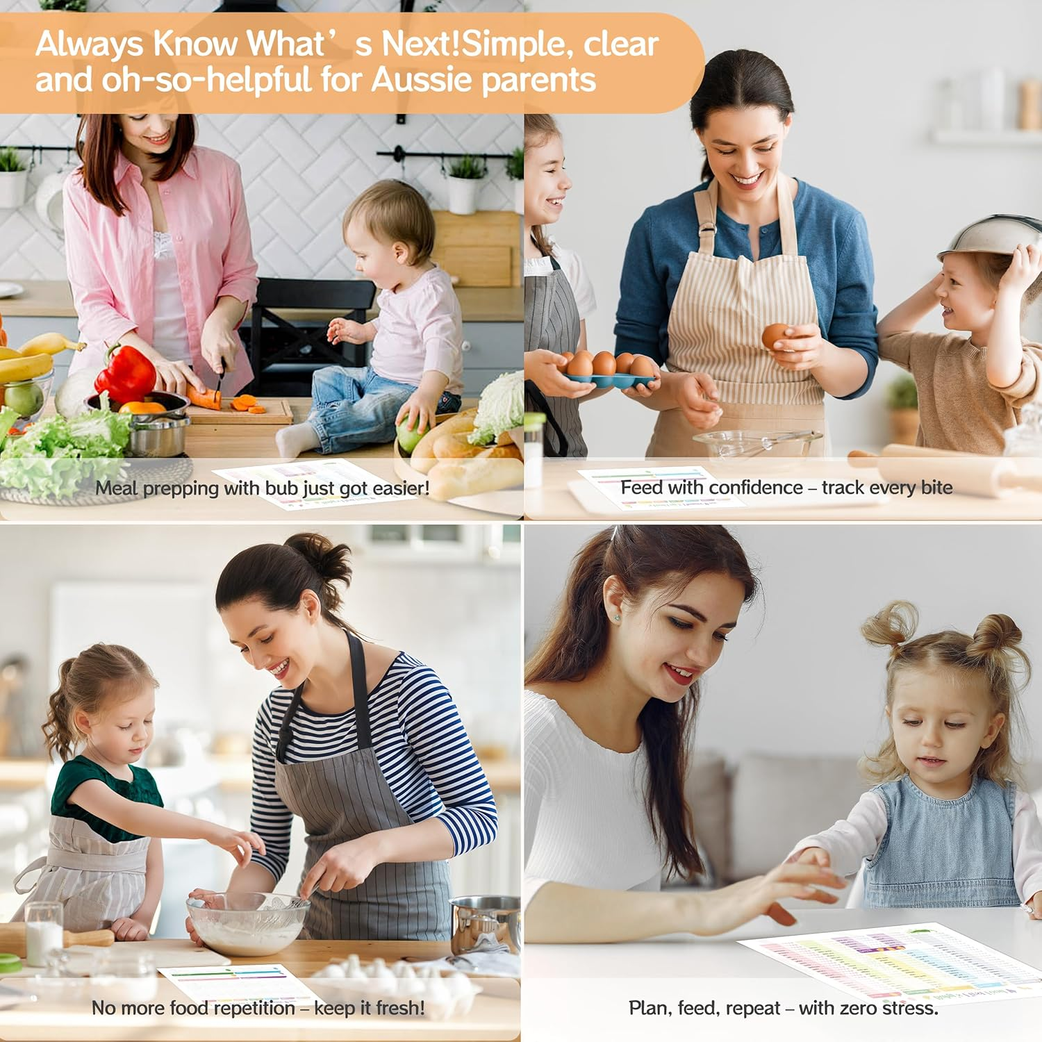 Baby Food Tracker Magnetic Chart &ndash; 100+ Aussie First Foods Checklist | Reusable Fridge Whiteboard for Weaning, Allergies & Meals (6M+) | 2 Markers & Eraser Included