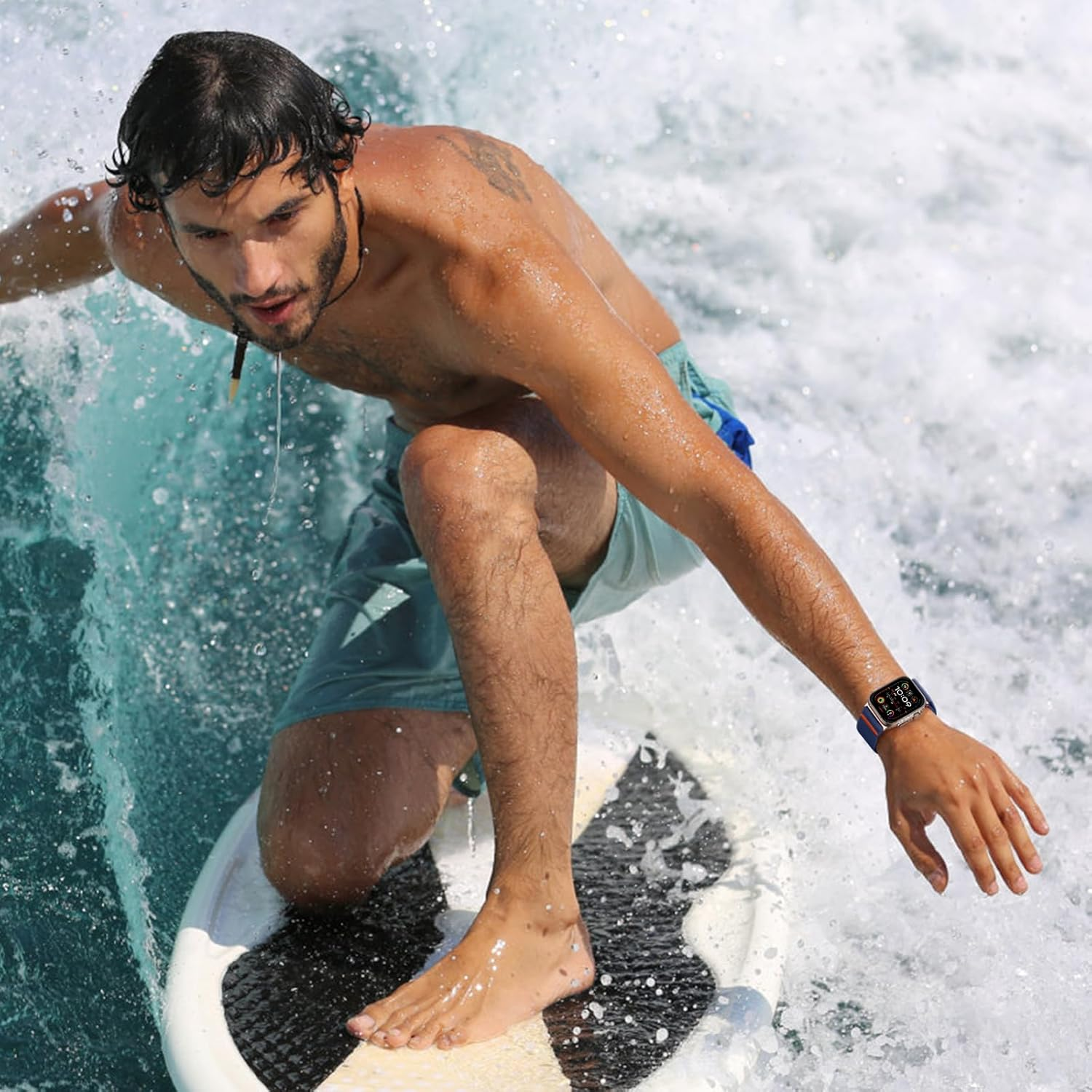 Witzon Elastic Sport Bands Compatible with Apple Watch Ultra 3 2 Band/Ultra Band 49Mm, Iwatch Series 11/10/9/8/7/6/5/4/3/2/1/SE 45Mm/44Mm/42Mm Stretchy Nylon Solo Loop Wide Replacement Strap Men Women - Black/Titanium image number 2