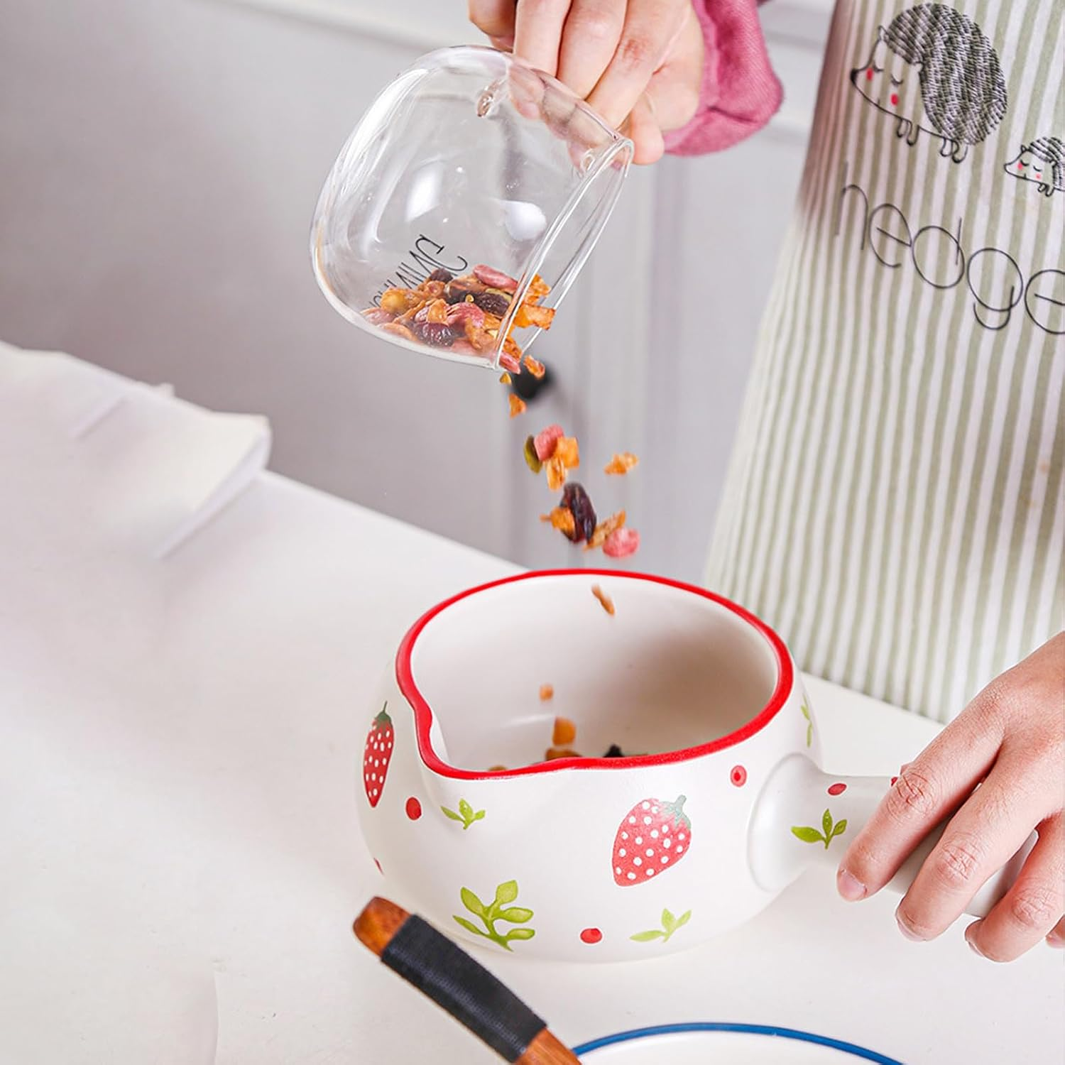 Strawberry Milk Pan Ceramic Saucepan Milk Pot for Stove Butter Warmer Pot Milk Boiling Pot Small Cooking Pot image number 2