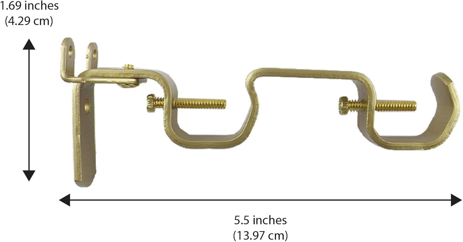 Satorihome Double Rod Curtain Brackets, Set of 3 &ndash; Golden Brass Finish, Heavy-Duty Steel, No-Drill Option with Anchors & Hardware