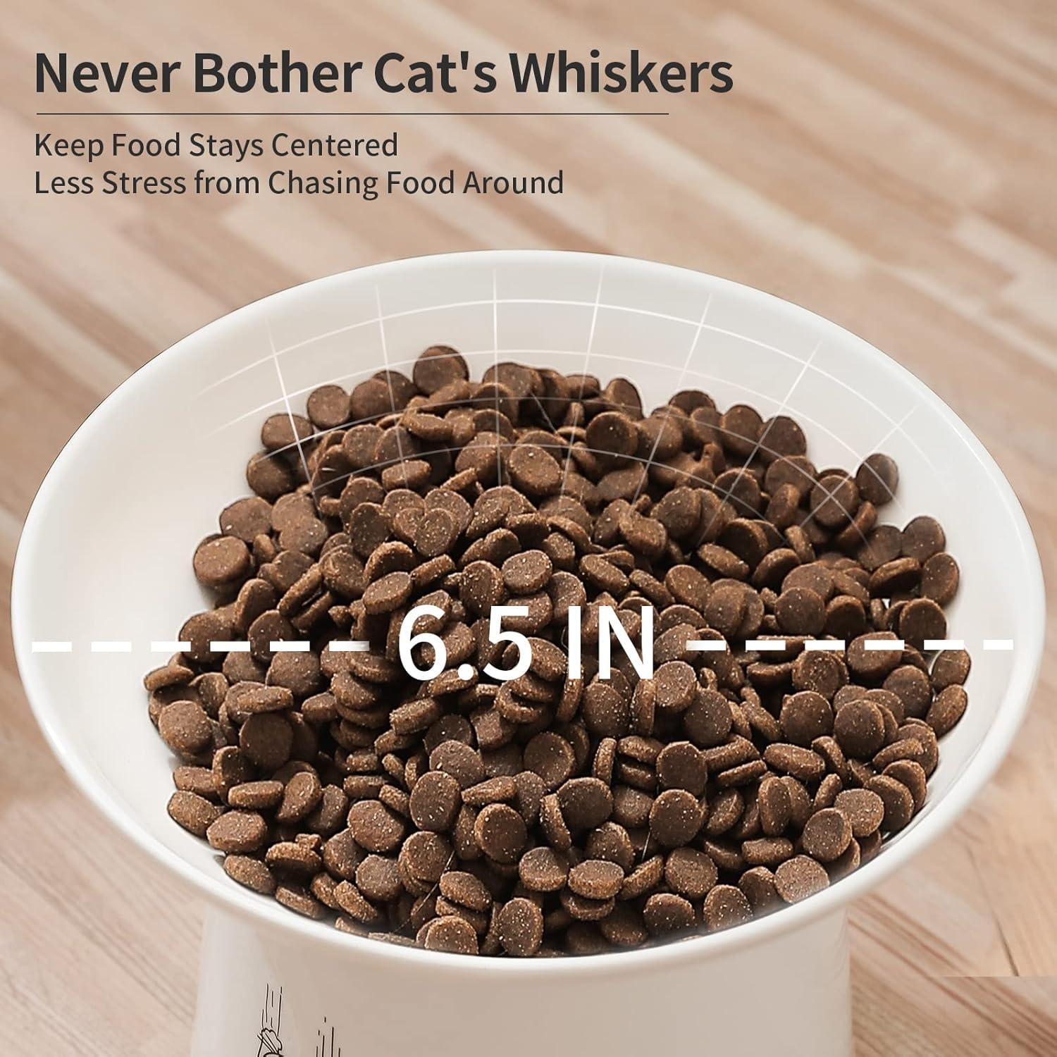 6.5 Inch Extra Wide Ceramic Raised Cat Bowls, Upgraded Elevated Porcelain Cat Food Water Bowl Dish, Stress Free Pet Feeder Bowls Dishes for Elder Big Cats & Small Dogs, White image number 1