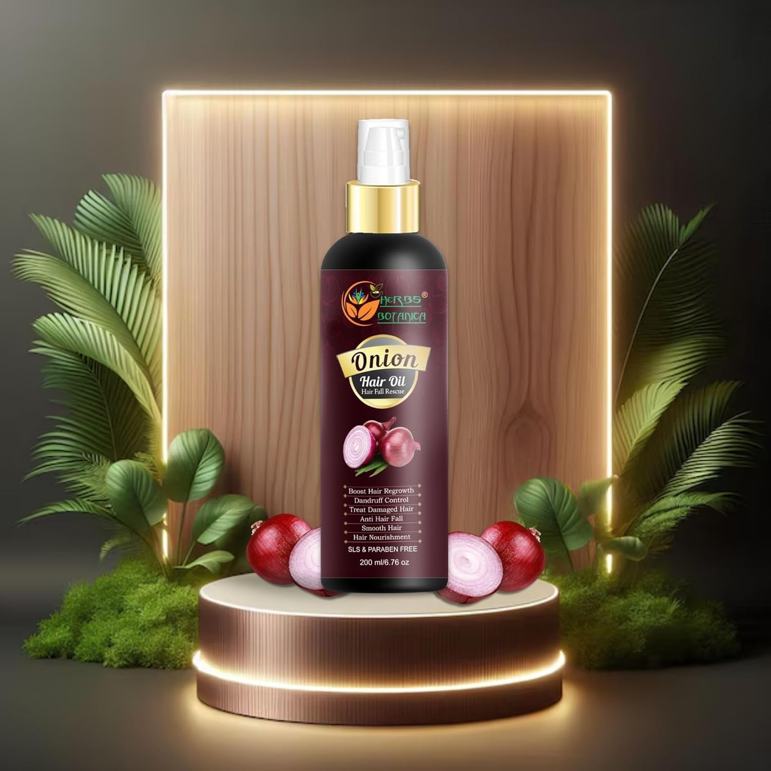 HERBS BOTANICA Red Onion Hair Oil with Black Seed Oil, Jojoba, Argan, Tea Tree, Sandalwood, Rose - Hair Growth Essentials and Hair Loss Control, 6.76 Fl Oz image number 1