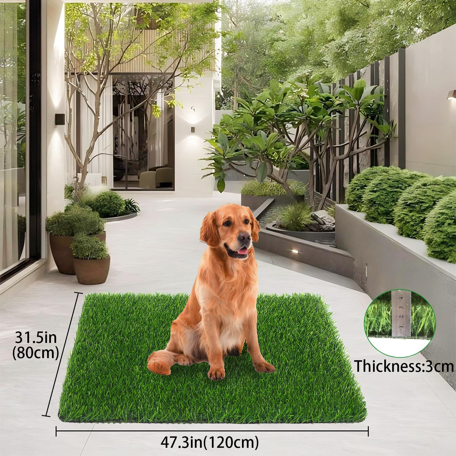 WUTUSENT 120X80Cm 30Mm Artificial Grass, 3Cm Thickness Professional Dog Grass Mat, Potty Training Rug and Replacement Turf Outdoor Rug Patio Lawn Decoration, Easy to Clean with Drainage Holes image number 4
