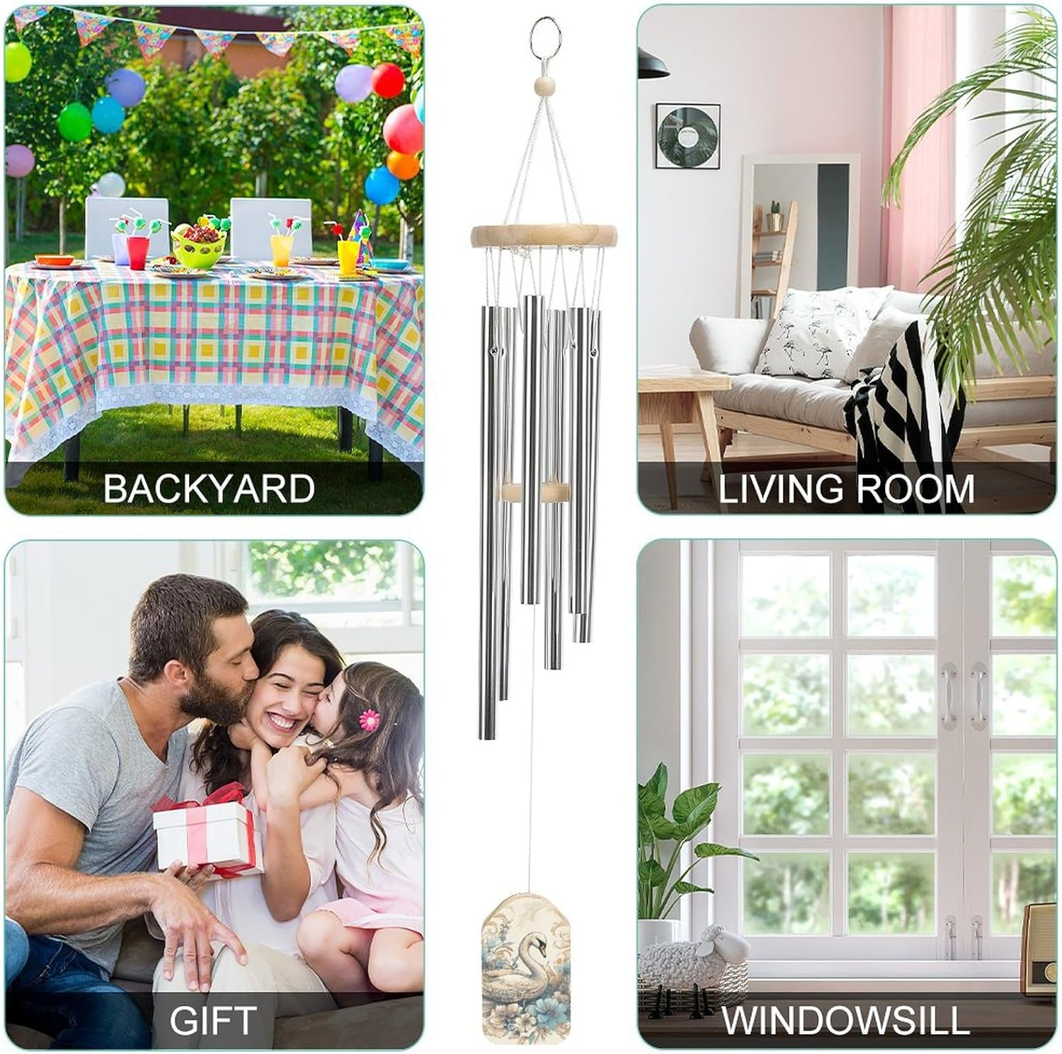 Wind Chimes for outside Flowers and Swans Aluminum Tube Wind Chime with 6 Tuned Tubes Large Memorial Wind Chimes Sympathy Wind-Chime for Outdoor Garden Patio Porch 20.5 Inch image number 3