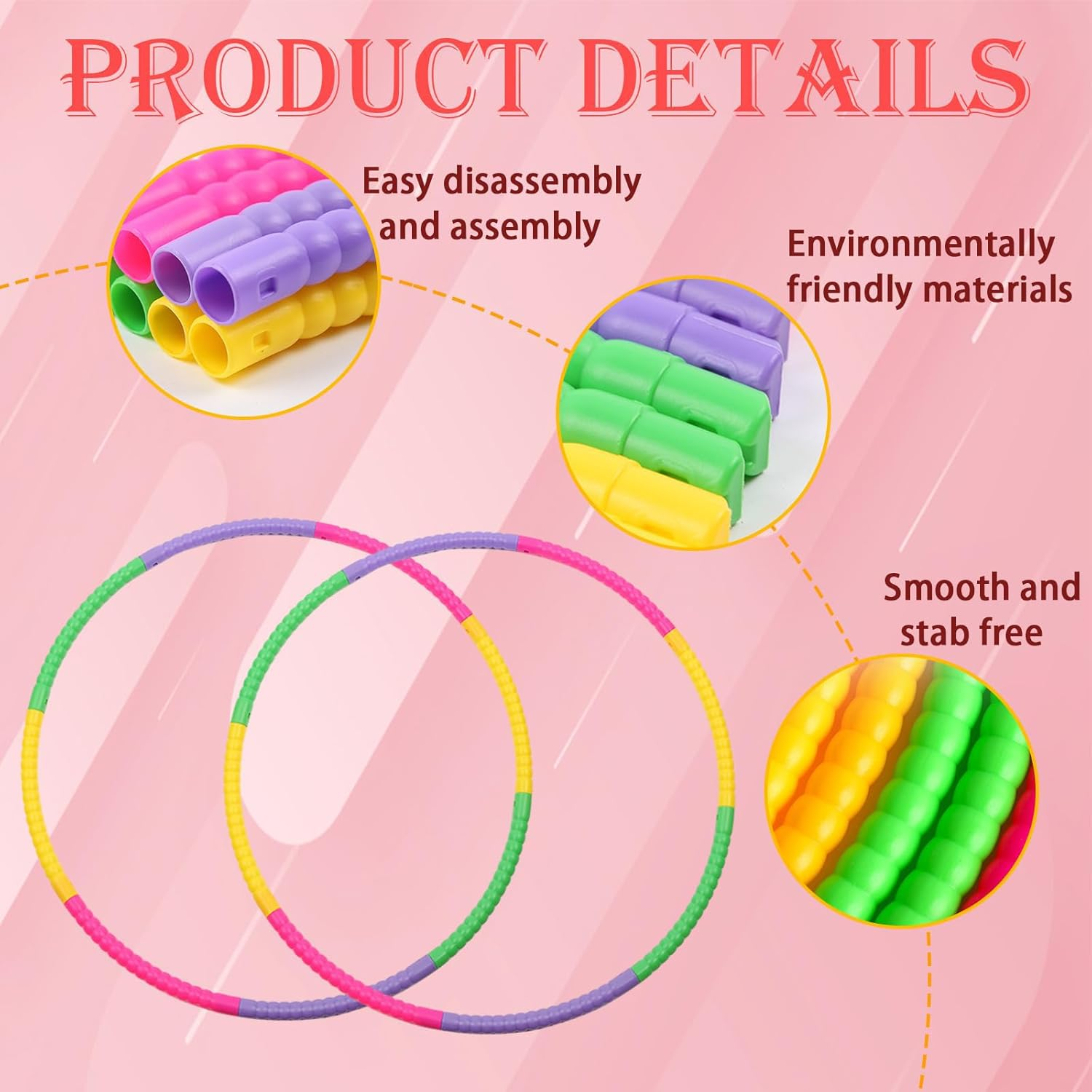 Children'S Hula Hoop Set of 2 (58 Cm, 100 G) - Hula Hoop for Children 3-12 Years with 8 Segments - Hula Hoop for Outdoor Sports and Family Games image number 6