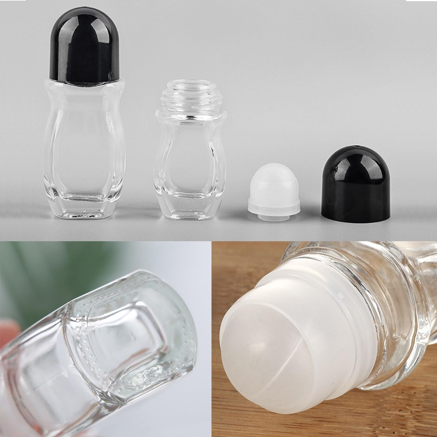 Taicols Glass Roller Bottles, 5 Pcs Empty Clear Glass Roll-On Bottles with Roller Ball, Deodorant Essential Oils Roller Vial Jars/Bottles, Essential Oil Roller Bottles (Gold(50Ml))