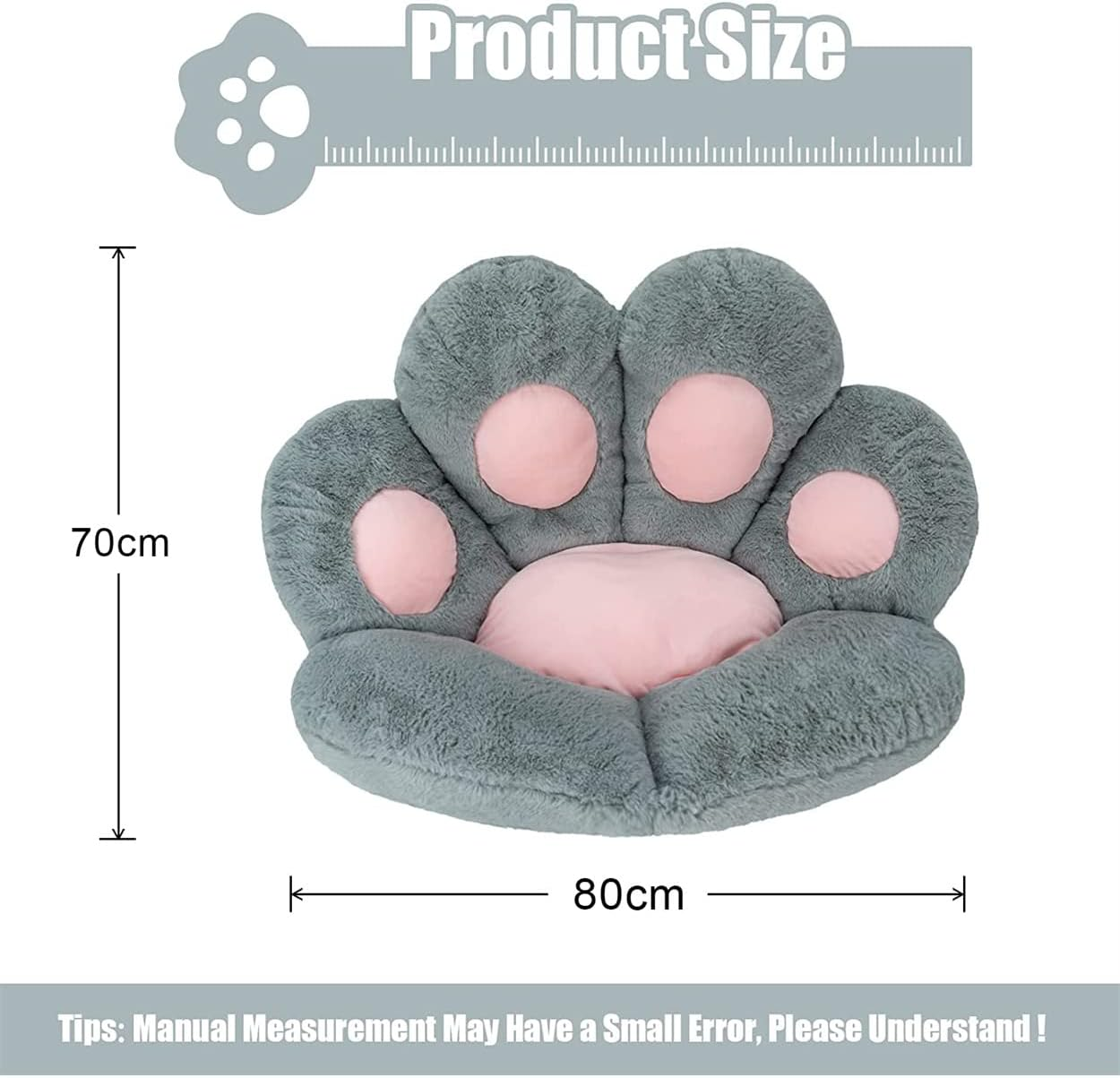 Cat Paw Cushion Comfy Kawaii Chair Cushion 31.4 X 27.5 Inch Bear Paw Lazy Sofa Office Floor Pillow Cute Plush Seat Pad for Gaming Chair for Bedroom Decor Colorful (Grey) - Pink image number 4