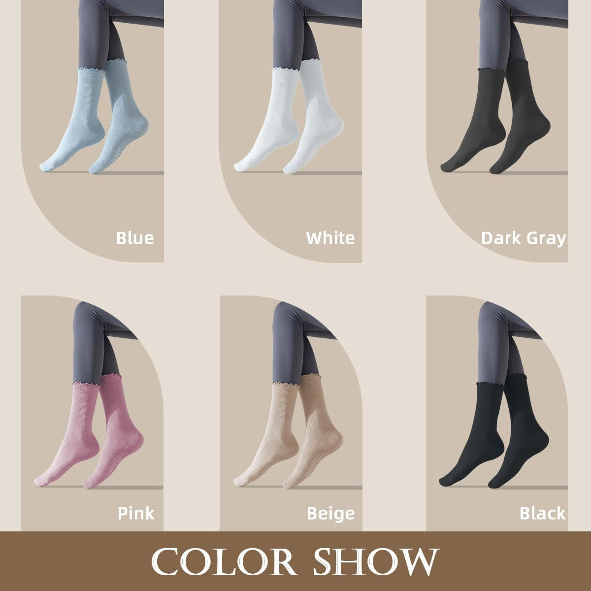 ZANZER Pilates Women'S Yoga Socks with Non-Slip Grip, Ruffle Swivel Cuff & Crew Design - Anti-Skid Workout Socks - White*4 image number 4