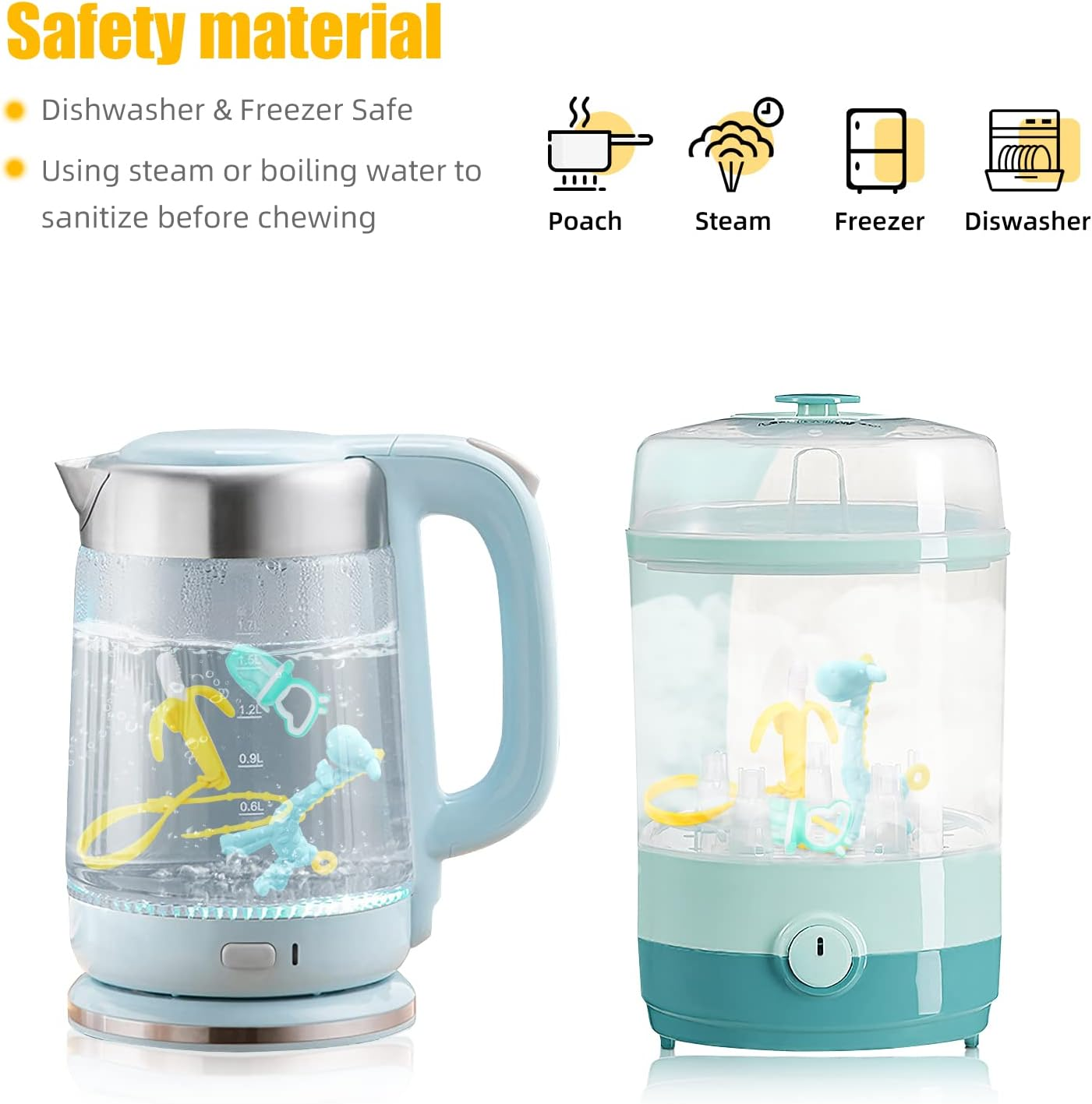 SHARE&CARE Baby Teething Toys and Natural Organic Fruit Feeder Pacifier/Baby Teether Chew Toys Fresh Food Feeder/ 1 Teethers and 1 Feeder with 3 Silicone Sacs (Blue) - Blue2 image number 6