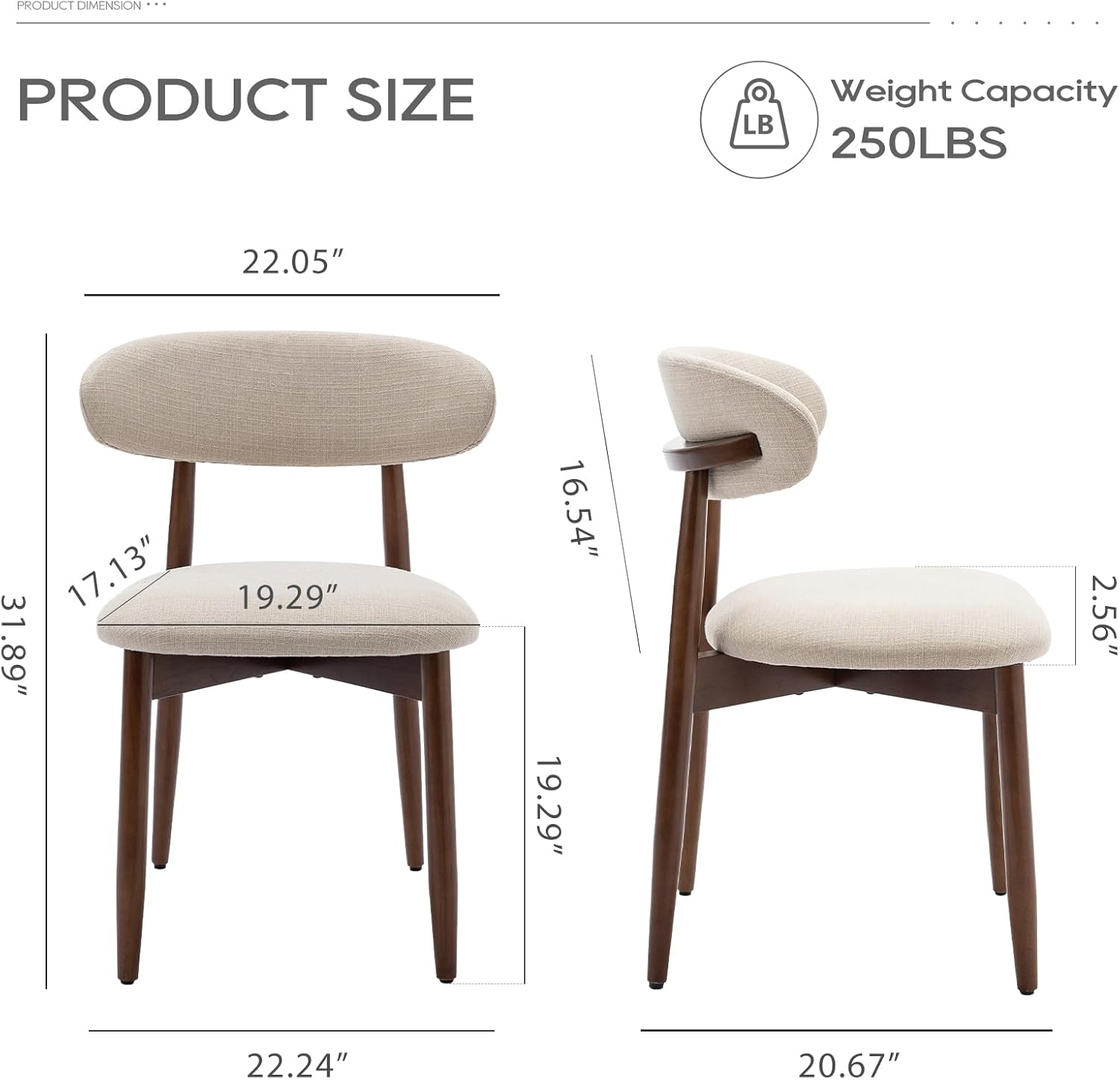 COLAMY Farmhouse Modern Dining Chairs Set of 2, Upholstered Fabric Seat with Wooden Frame, Armless Accent Chairs for Home Kitchen, Cafe (Fabric, Beige) - Beige image number 6