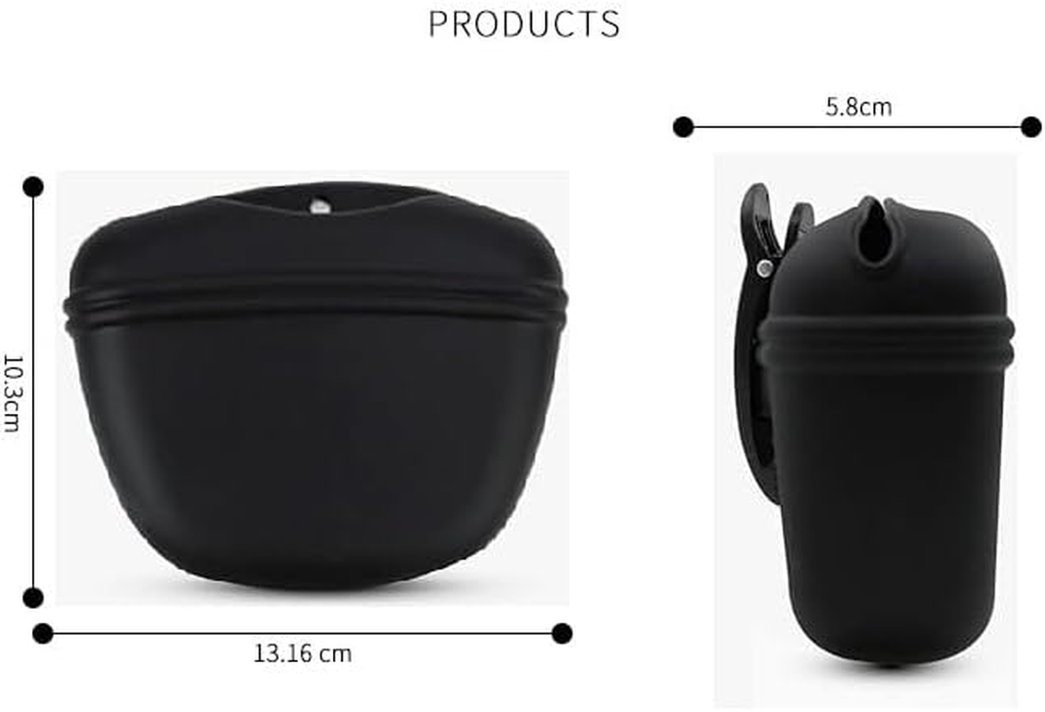 Liyquint 2PCS Silicone Dog Treat Pouch, Portable Dog Training Bag with Magnetic Closing & Waist Clip for Belt - Reward Feeding Pouch for Puppy Walks & Outdoors (Black+Sky Blue)