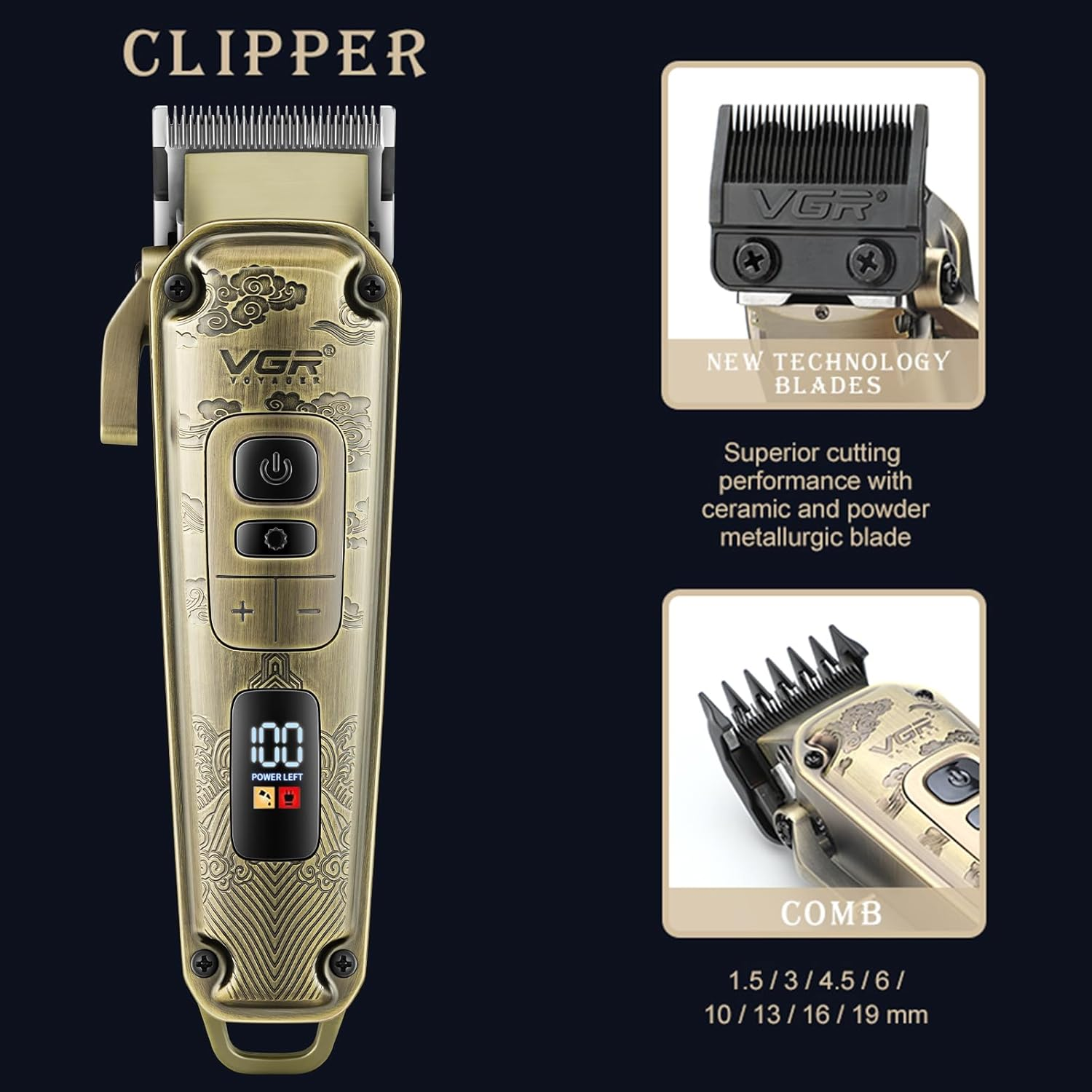 VGR Professional Hair Trimmer for Men, Wireless Beard Trimmer with T Blade, Rechargeable LED Hair Cutting Kit, Gift for Men image number 4