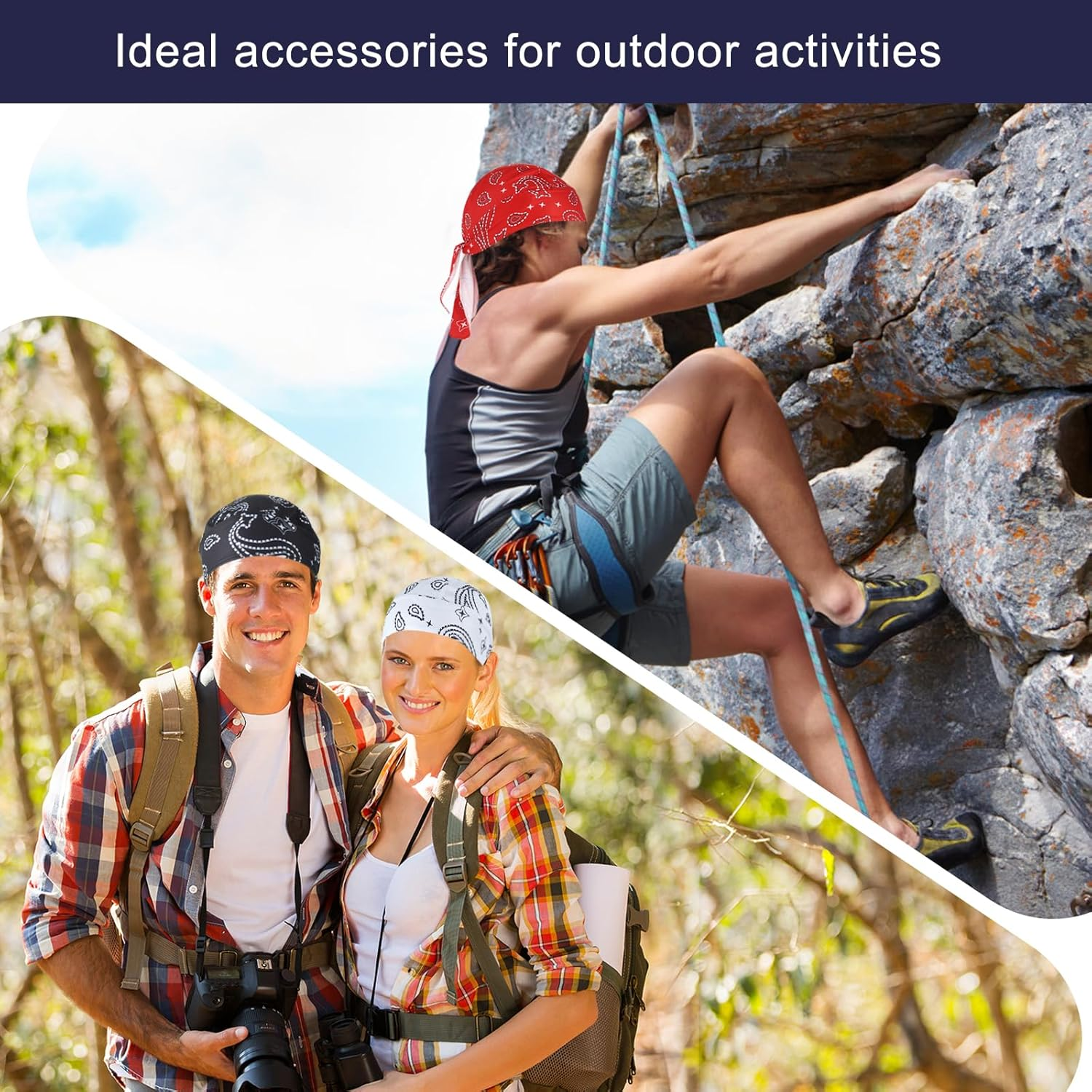 GERINLY 3 Pcs Do Rags for Men Skull Cap Breathable Bandana Hat Sweat Wicking Helmet Linner Beanie for Cycling Motorcycle - Black image number 2