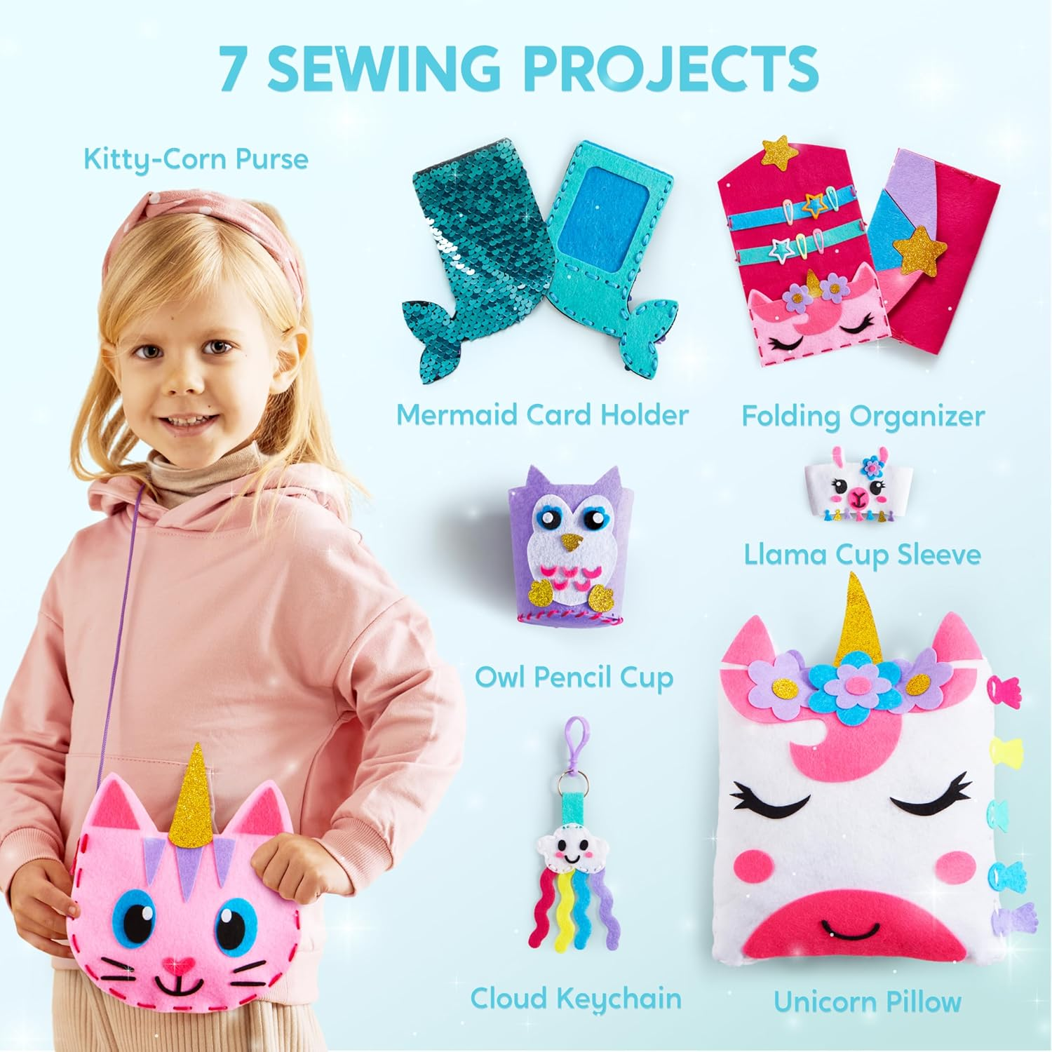 Klever Kits My First Felt Sewing Kit for Kids Art & Craft, Unicorn Sewing Projects, Stitch Stuffed Animal Dolls and Plush for Learn to Sew, Embroidery Skills image number 5