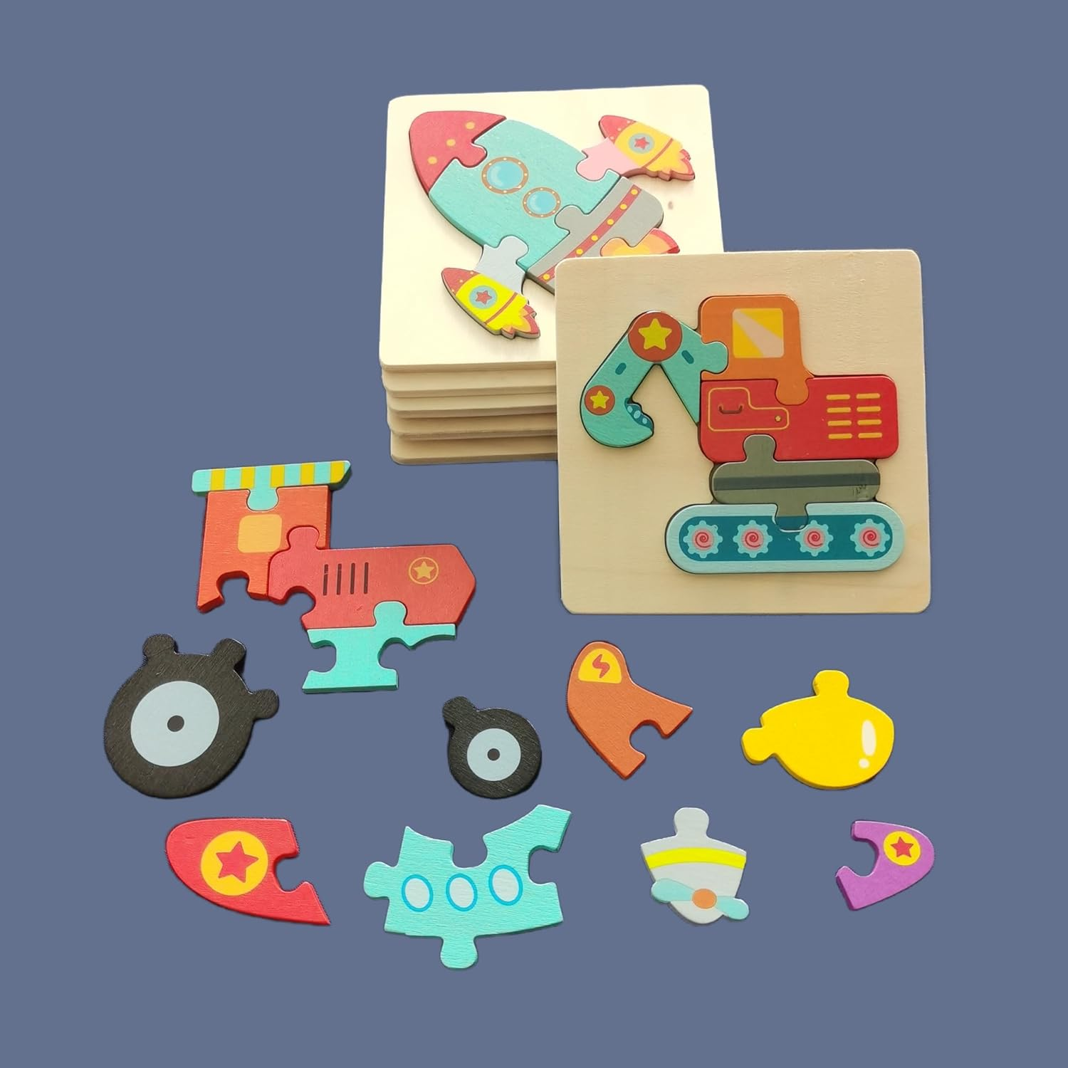 Toddler Puzzles, Set of 6, Wooden Jigsaw Puzzles for 1 2 3 Year Old Baby Boys or Girls,Toddlers Gifts, Preschool Learning Educational Toys [ Colors & Shapes Cognitive Skill ] image number 2