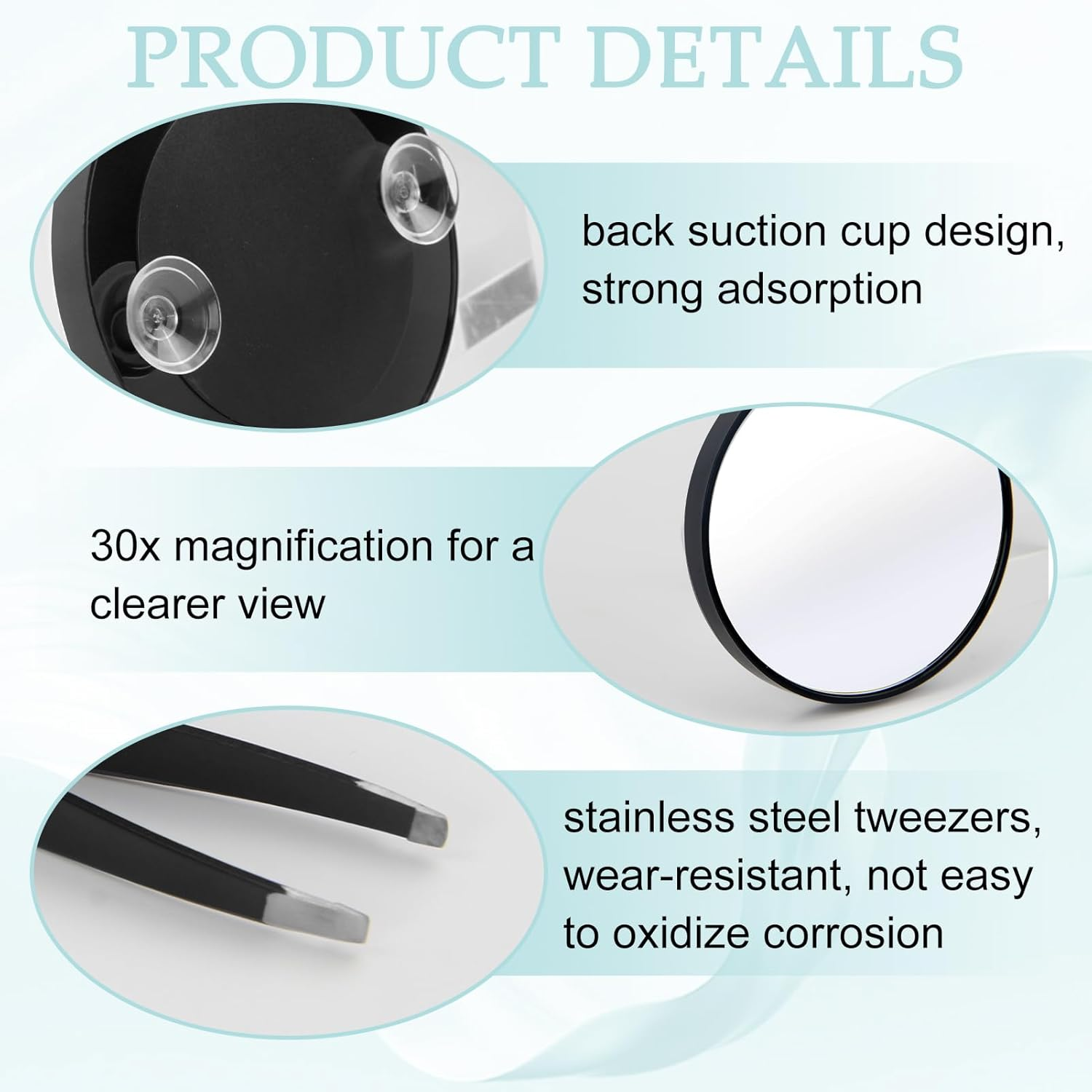 30 X Magnifying Mirror, Small Magnifying Mirror with Suction Cup and Tweezers, 3.5 Inch Travel Mirror for Makeup, Eyebrow Waxing and Facial Care, Ideal for Men and Women, Compact image number 6