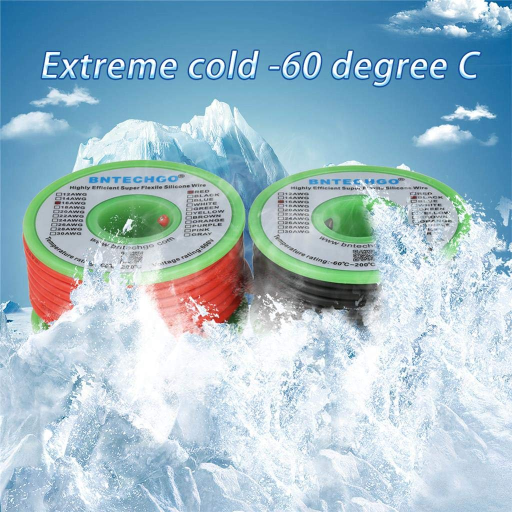 BNTECHGO 16 Gauge Silicone Wire Spool Red 25Ft and Black 25Ft Flexible 16 AWG Stranded Tinned Copper Wire