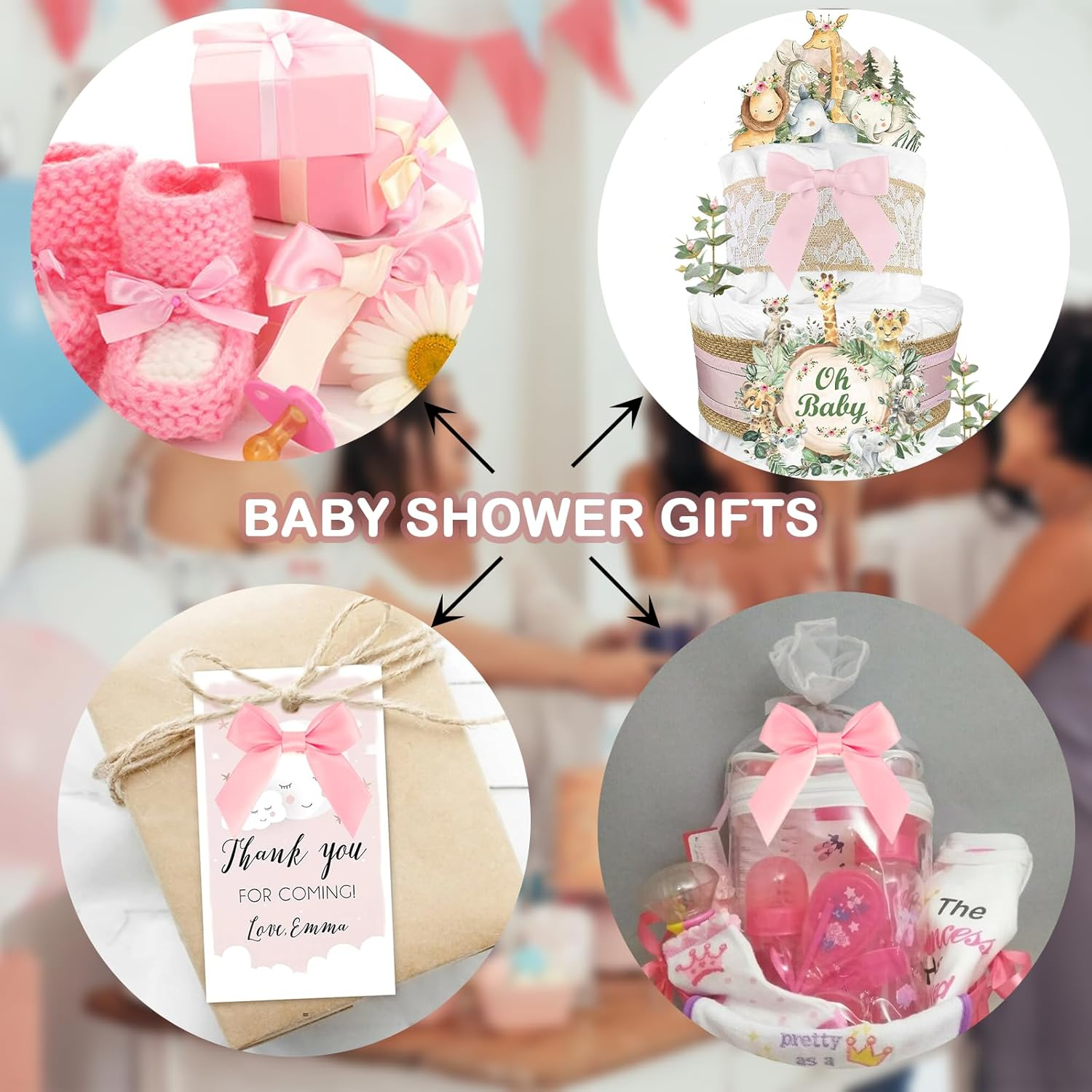 36Pcs Baby Pink Satin Ribbon Bows Self Adhesive Satin Bow with Double-Sided Tape Premade Mini Bow Sticker for Making Crafts Baby Shower Birthday Party Wedding Decorations - White image number 4