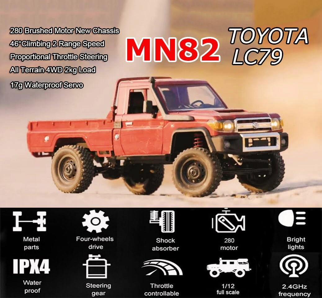 HLSFWDRIVE RC Rock Crawler RC Truck 4X4 Toyota LC79 RC Crawler 1/12 off Road Pickup Remote Control 2.4Ghz All Terrain 280 Brushed Motor Proportional Throttle Steering RTR Hobby Toy Adult MN-82 image number 6