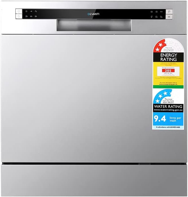 Devanti Benchtop Dishwasher Countertop Freestanding Dishwashers 8 Place Settings, Touch Control LED Display, 6 Wash Programs Delay Start Drying System Silver image number 6
