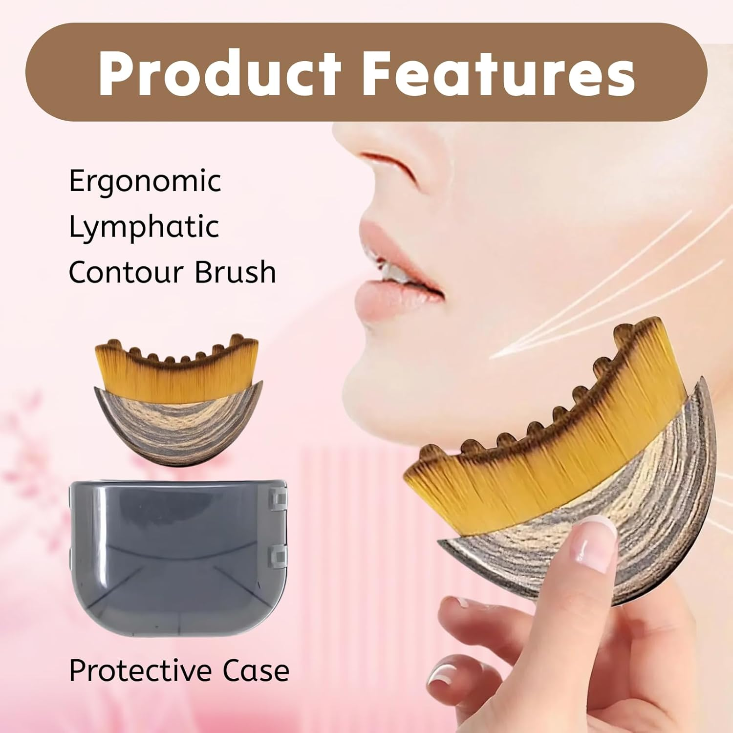 1PC Professional Lymphatic Drainage Face Brush Contoured Dry Brushing Massage Tool for Jawline Sculpting, Puffiness Reduction Glowing Skin Ultra Soft Bristles for Facial Chin Massage