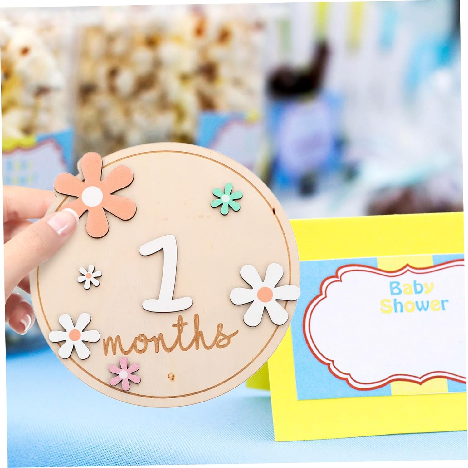 Healifty Baby Monthly Milestone Cards Double-Sided Flower Pattern Wooden Milestone Signs 1 Set for Newborn Photo Props Nursery Decor Growth Announcement Sign image number 2