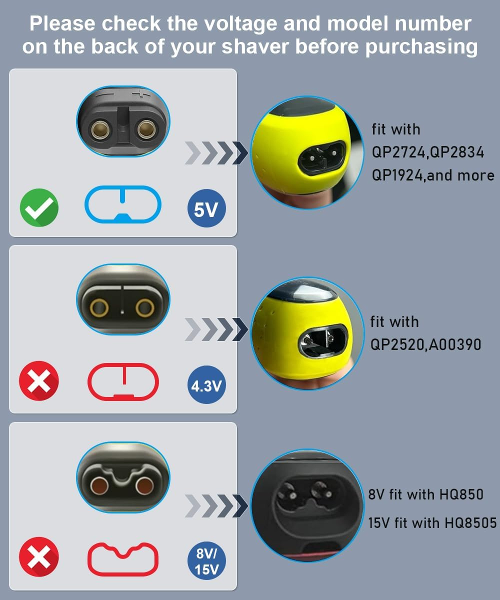 [2 Pack] T Tersely 5V USB Charger Cord for Philips One Blade QP2724 QP2834, MG7910 MG5910 MG9510, 2000 2400 3600 Series Norelco, Replacement USB Charging Cable for Philips Series 3000 5000 7000 9000