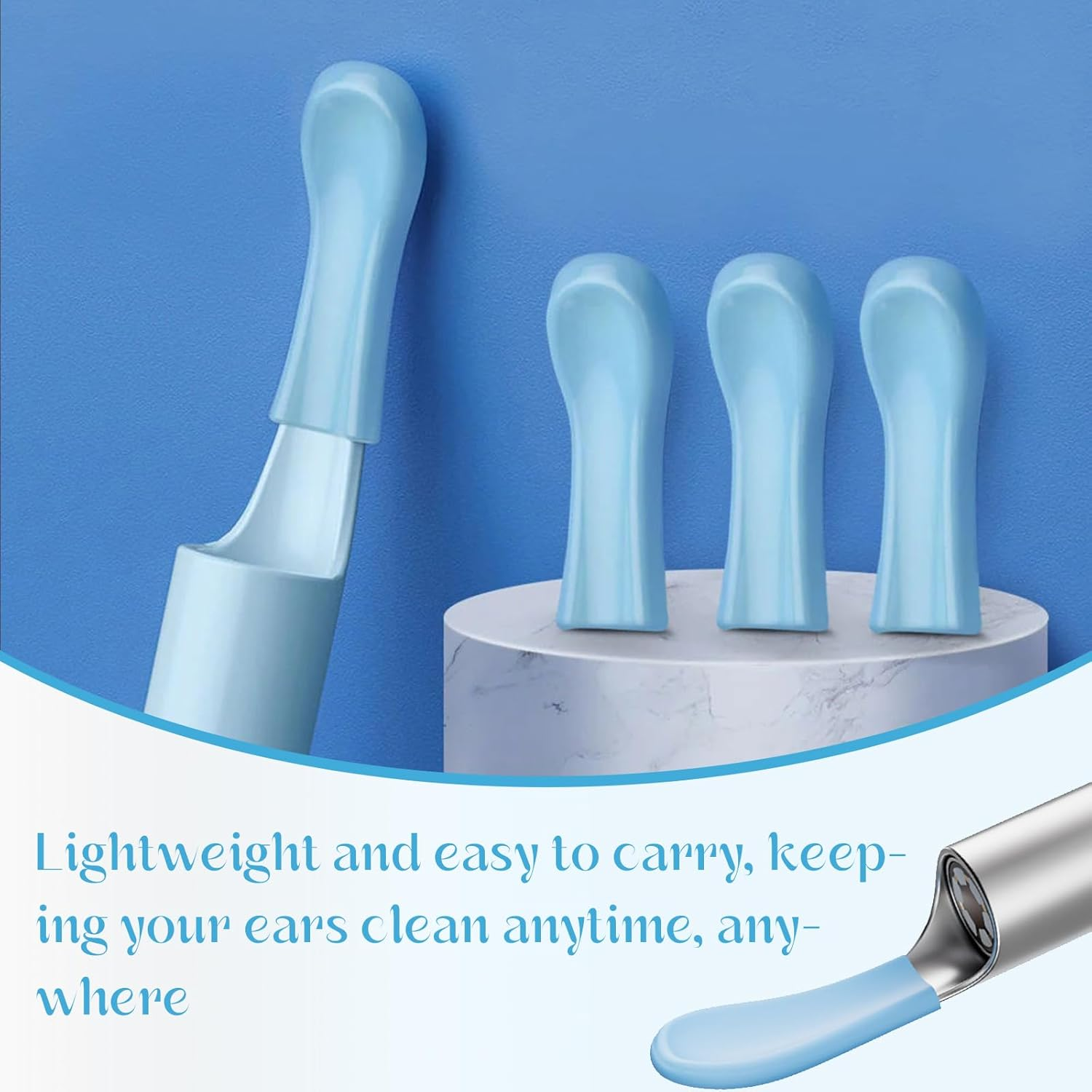 60 Pcs Ear Spoon Tips Silicone Ear Wax Removal Replacement Tips for Ear Camera Ear Wax Removal Endoscope (Blue) image number 4