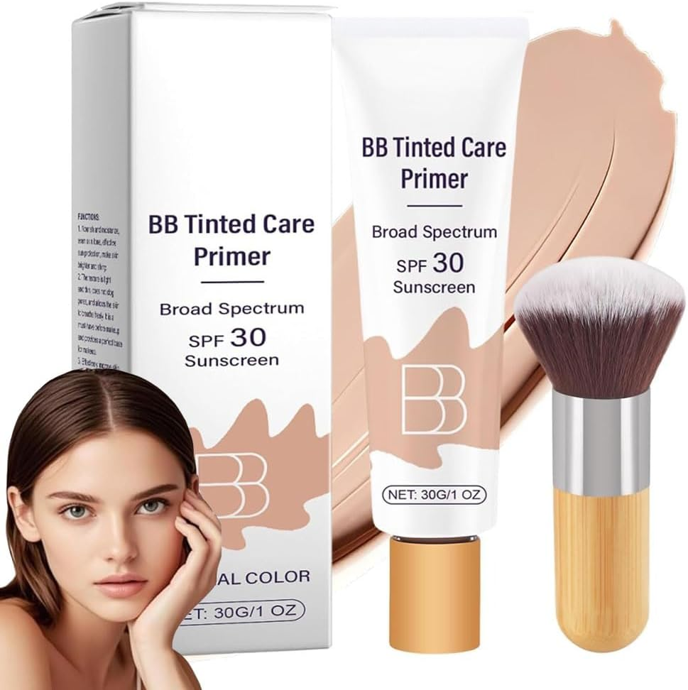 BB Tinted Care Primer with Brush,Bb Cream Tinted Moisturizer with Broad Spectrum,Bb Tinted Moisturizer,Hydrates & Smooths Your Skin,Brightens,Suitable for Women (Natural, 1Pcs) image number 6
