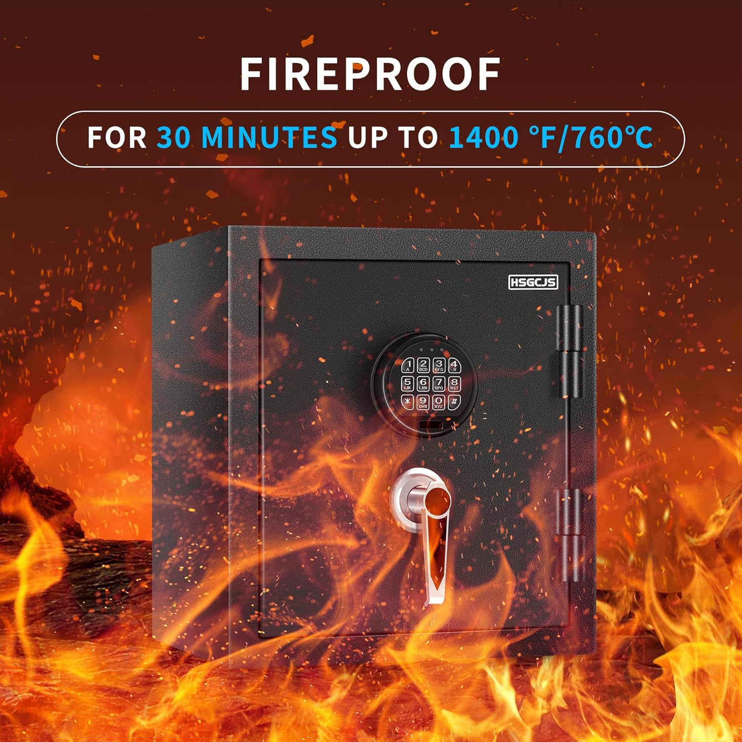 HSGCJS Fireproof Home Safe-1.0 Cubic Feet,Digital Keypad Lock Security Safe with Backup Key Lock,Fire Proof and Waterproof Safe for for Money, Documents, Jewelry, Office, and Hotel Use image number 4