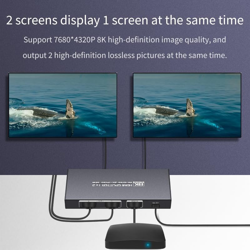 Diaogenlee 8K HDMI 2.1 Splitter 1 in 2 Out 4K120Hz, Compatible with Xbox Series X, PS4 Pro, PS5, Blu-Ray Player image number 1