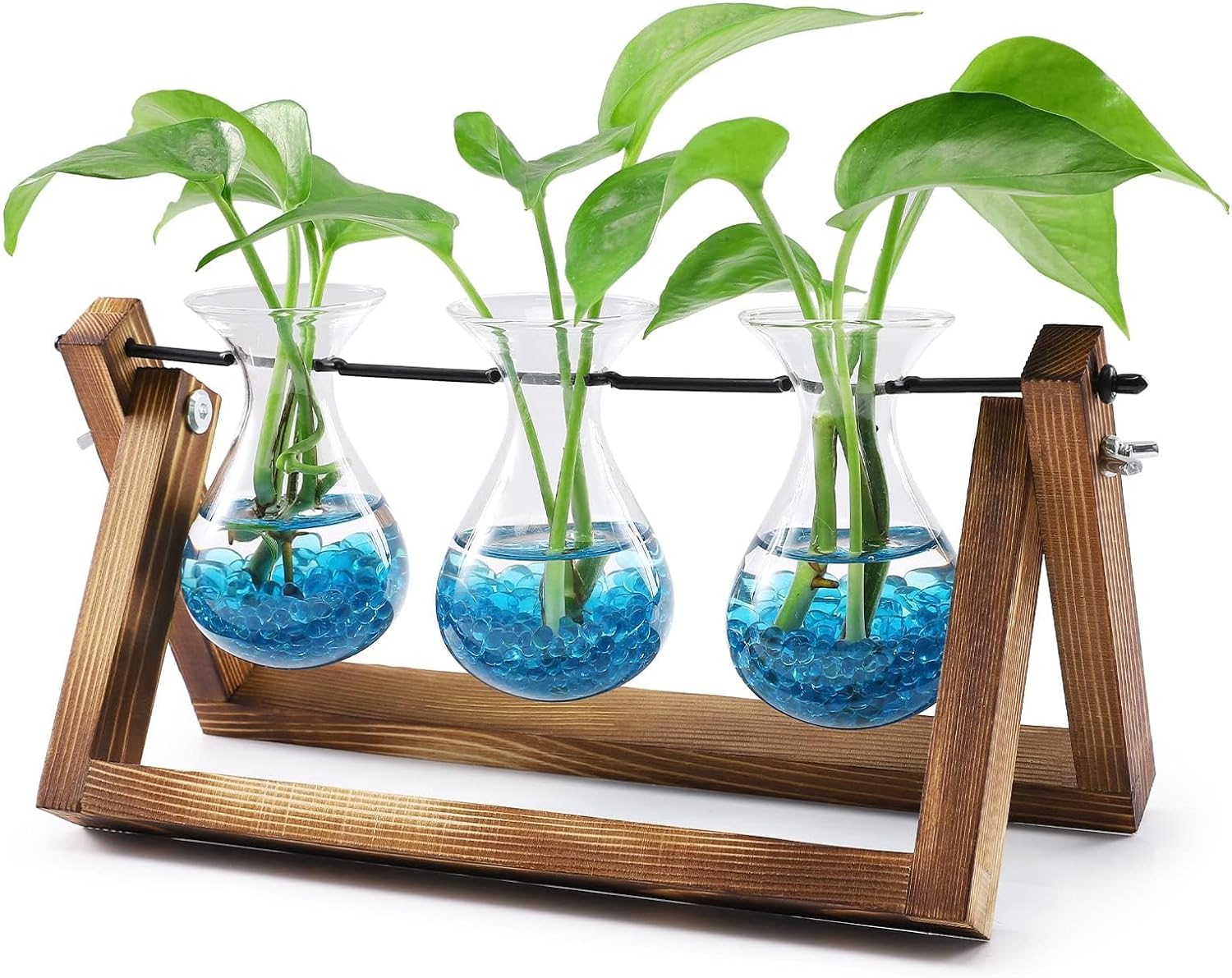 Emapoy 3 Bulb Vase Plant Propagation Station, 3 Glass Planters, Wooden Stand, Beautiful Garden Decoration, Great Birthday for Planter Lover image number 4