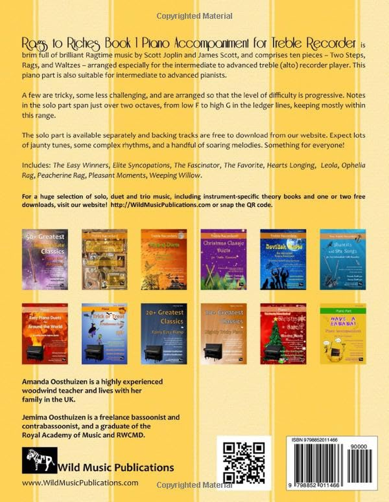 Rags to Riches Book 1 Piano Accompaniment for Solo Treble Recorder Book: Recorder Part Sold Separately. 10 Ragtime Masterpieces Arranged for Intermediate and Advanced Treble (Alto) Recorderists.