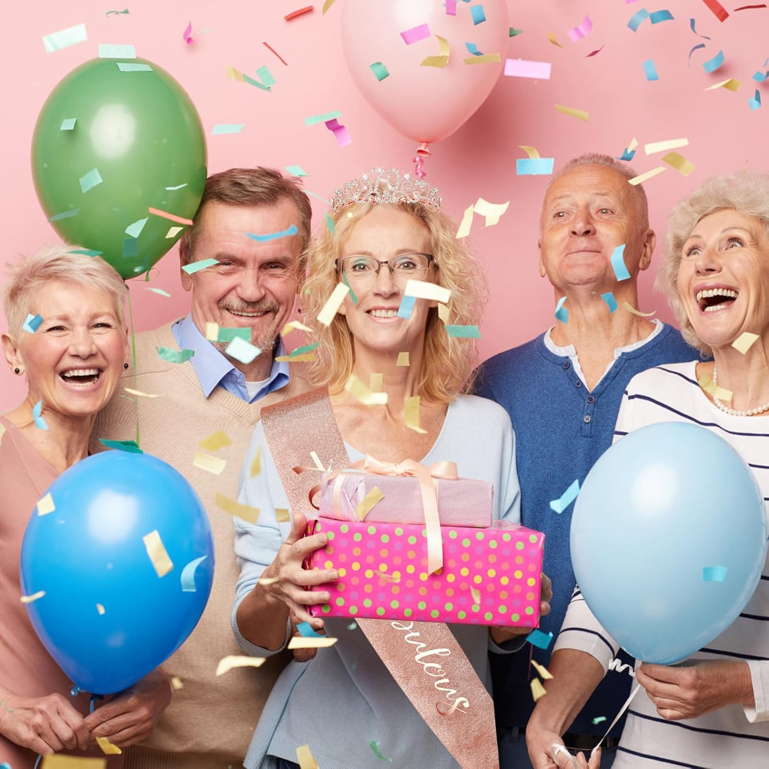 Rose Gold Birthday Tiara and Sash Set - Elegant Floral Rhinestone & Alloy 70Th Crown Headband with Comb & Soft Glitter Fabric Sash, Women'S Party Hair Accessories for 70Th Birthday image number 4