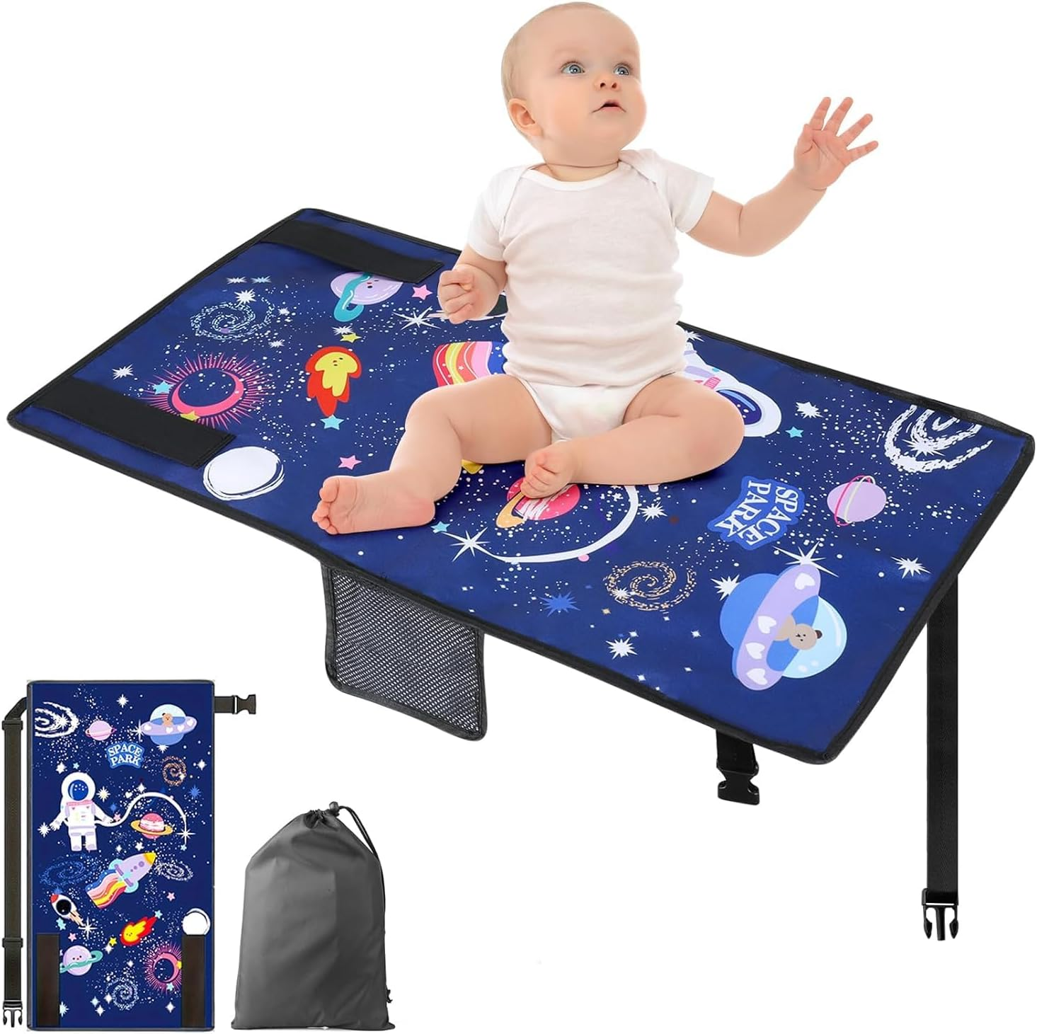 Toddler Airplane Bed, Kids Airplane Seat Extender Travel Bed, Kids Airplane Travel Essentials, Airplane Must Have for Toddlers, Portable Plane Bed Foot Rest for Flights (Starry Sky Blue)