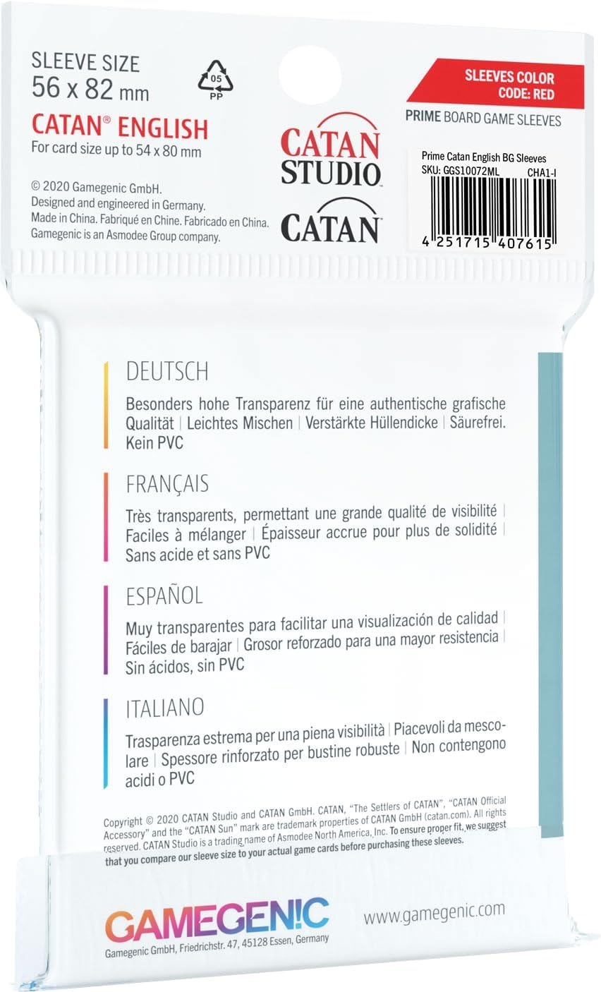 Gamegenic | Prime Board Game Sleeves | RED - Catan English 56Mm X 82Mm, 60 Sleeves per Pack | Premium Card Protection
