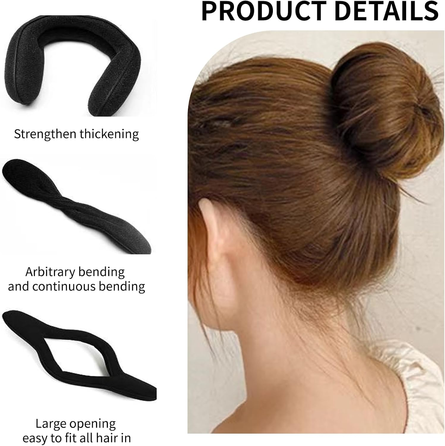 Hair Bun Maker Set 11-Piece Soft Sponge Includes 3 Large 4 Small Bun Cushions 3 Pieces Twist Tool and Flexible Bun Donut for Women and Girls, Black, Large image number 5