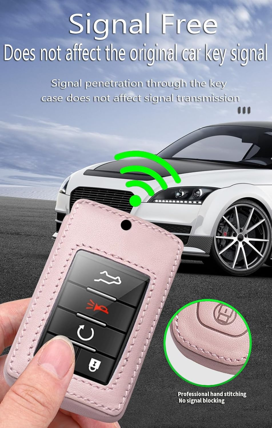 Ontto Leather Car Key Fob Cover Fit for Chevy Corvette C7 for Holden Captiva CG7 for Cadillac DTS SLS SRX XLS STS Escalade Key Case Holder Shell Key Chain Keyring Protector Car Styling Accessories - 1-Black image number 5