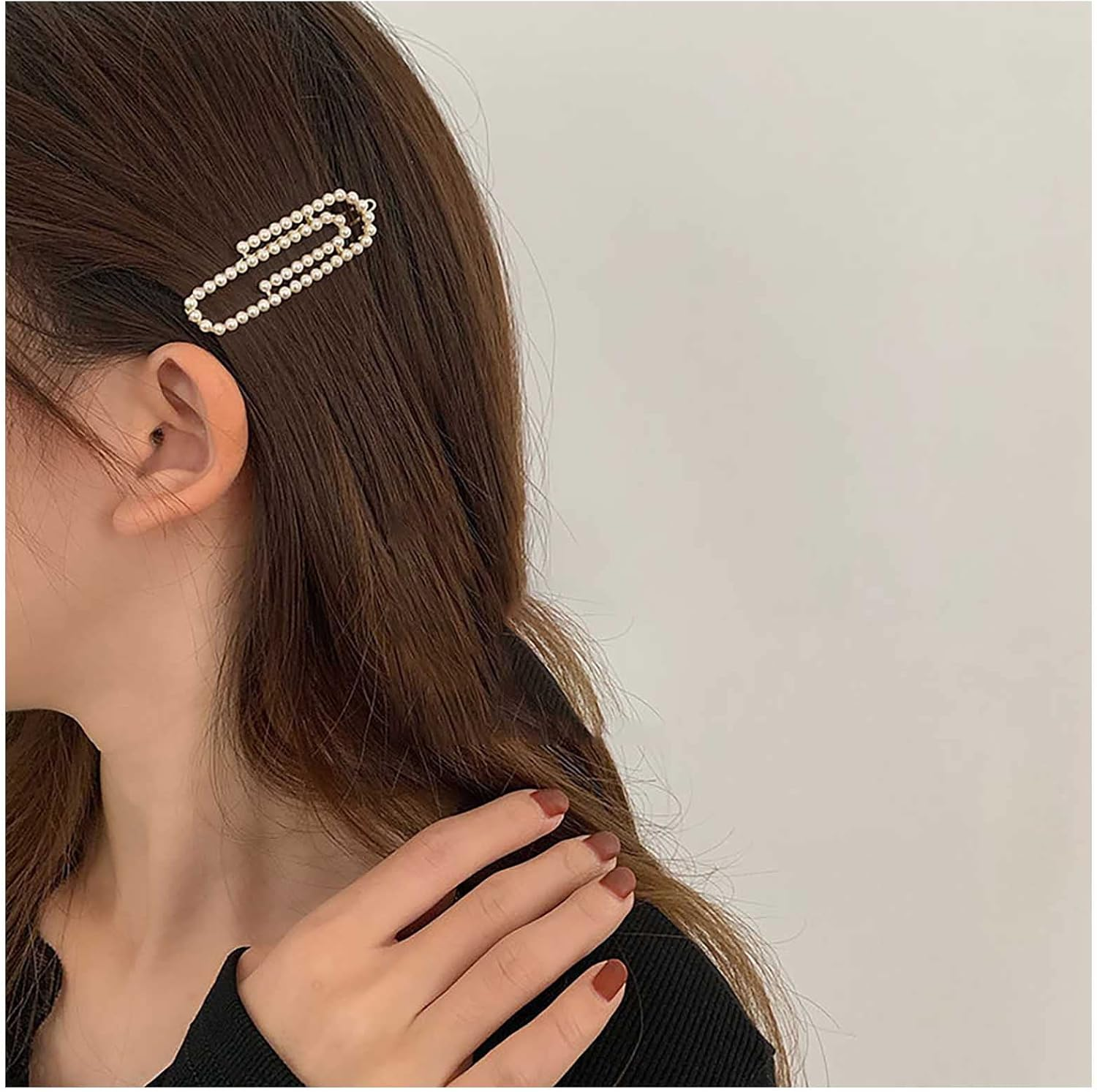 Andelaisi Boho Pearl Hair Clip Barrette Gold Pearl Hairpin Clips Vintage Paper Clip Hair Barrette Clip Tiny Pearl Head Clip Accessories for Women and Girls Headdress image number 4