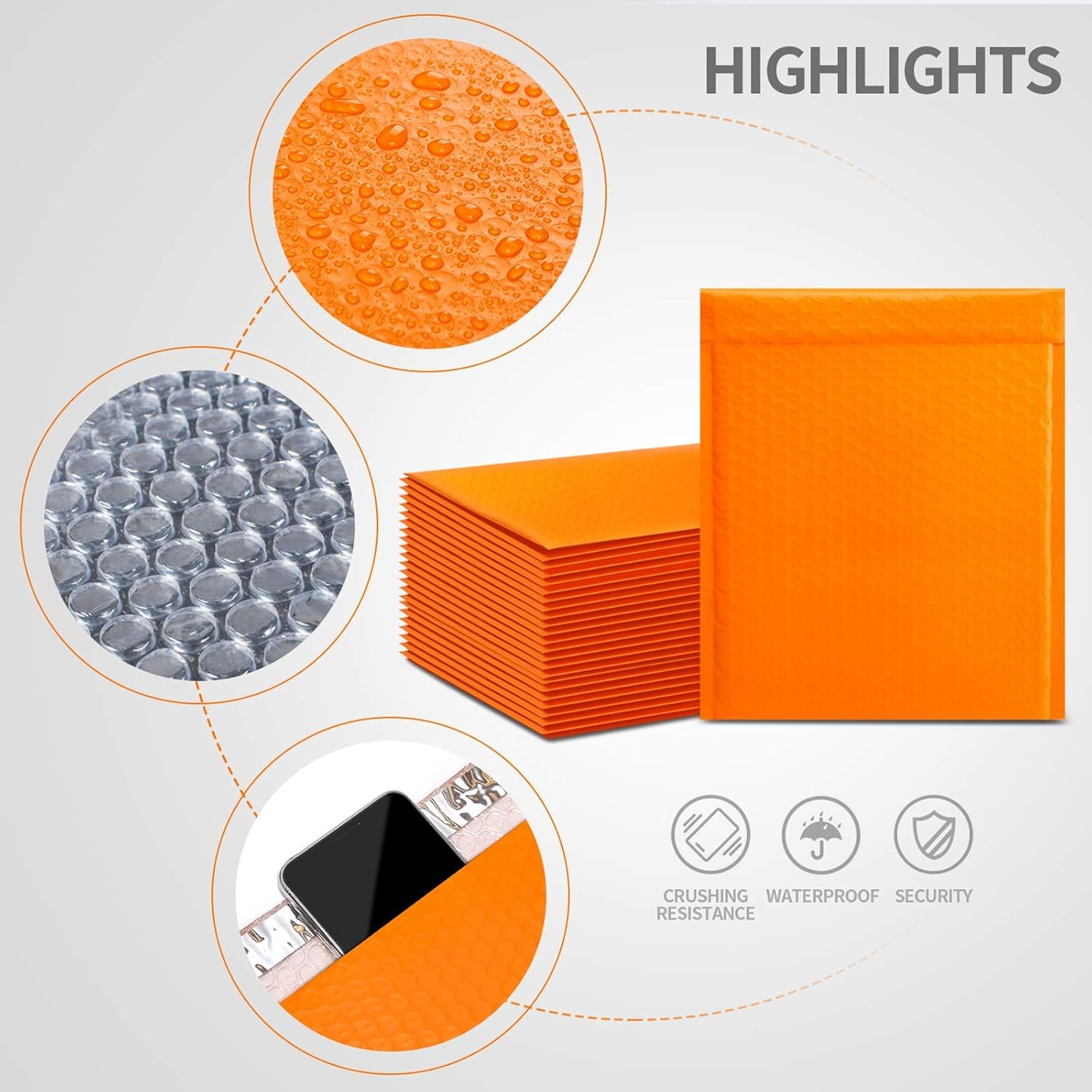 7.25X12 Inch Poly Bubble Mailers #1 Padded Envelopes Bulk, 25Pcs Self Seal Mailing Envelopes Bubble Padded Mailers(Orange, inside Size: 7.25X11") image number 3