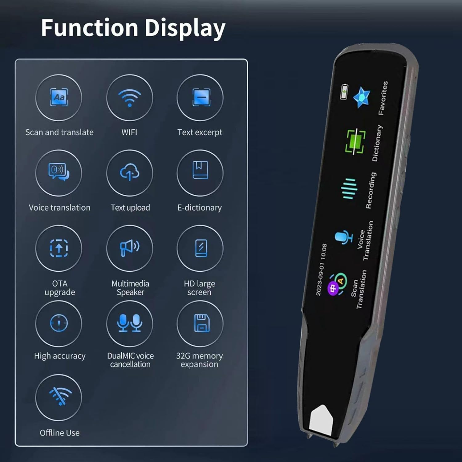 Translator Pen Scanner, Language Translator Device Text to Speech Device for Dyslexia, 240 Dictionary, Translation, Scanning, Recording Pen Translator for Languages Online image number 2