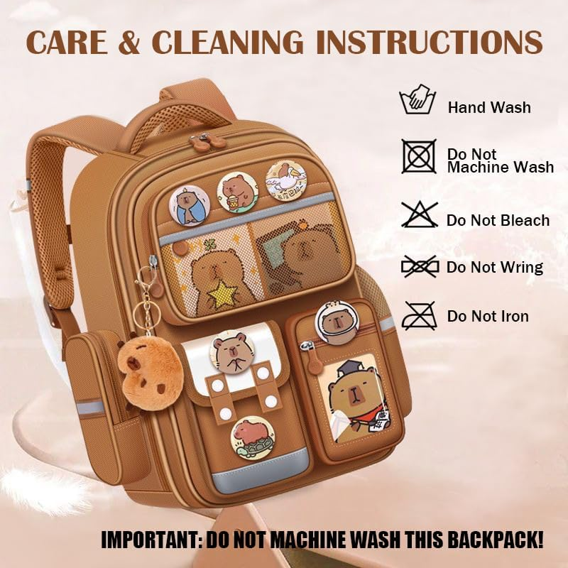 DHUENIOPE Cute Capybara Backpack with Chic Case and More Pins Ita Bag Cartoon Laptop Travel Utility Funny Going Out Casual Bag(Khaki), Brown, Large, Cute image number 2