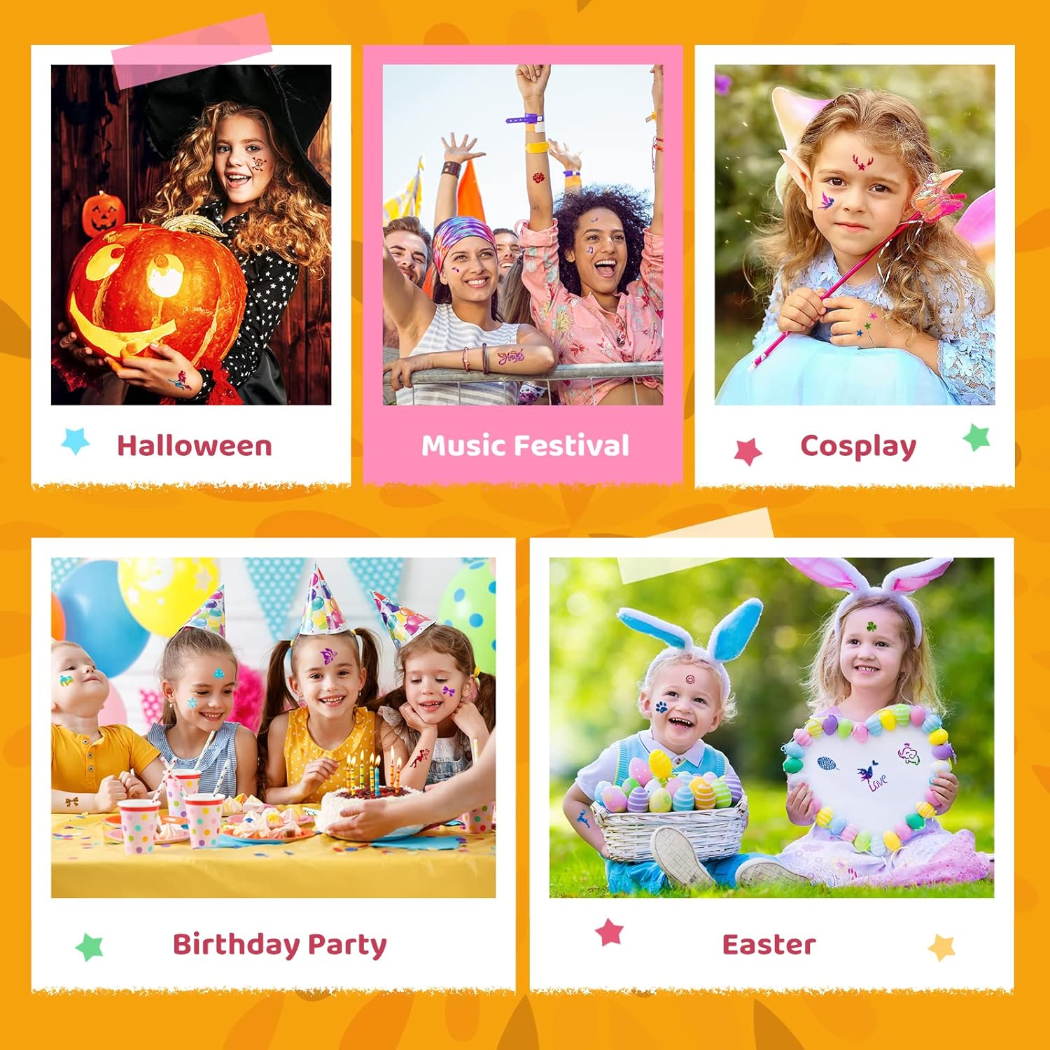 Glitter Tattoo Kit, Bledras 30 Colors Temporary Tattoo Set for Girls, 147 Stencils, 4 Brushes, 2 Glue, Glitter Tattoos for Kids or Adults, Gifts for Girls Boys, Halloween Birthday Festival Party - Multicolour image number 3