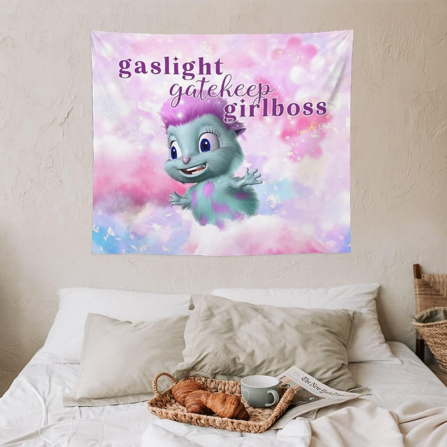 QGHOT Bibble Beliefs Happiness Gaslight Gatekeep Girlboss Funny Meme Tapestry, Wall Hanging for Bedroom Living Room College Dorm Party 60X50 Inches image number 3