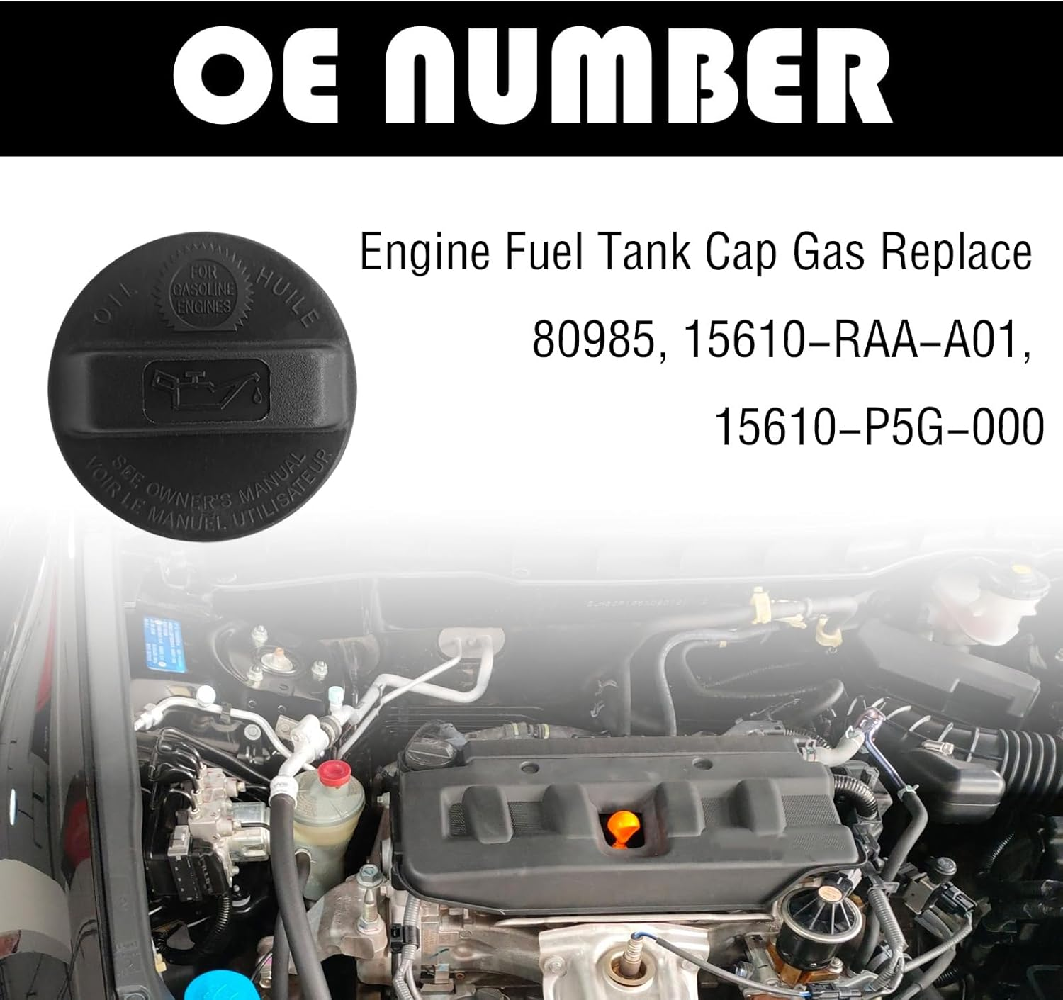 Engine Oil Filler Cap, Compatible with 2003-2018 Acur MDX, 2002-2011 Honda CRV, 2003-2019 Civic Pilot Accord CR-V, 2015-2019 Fit, 2004-2014 Acur TL, 2004-2019 Odyssey, 15610-P5G-000