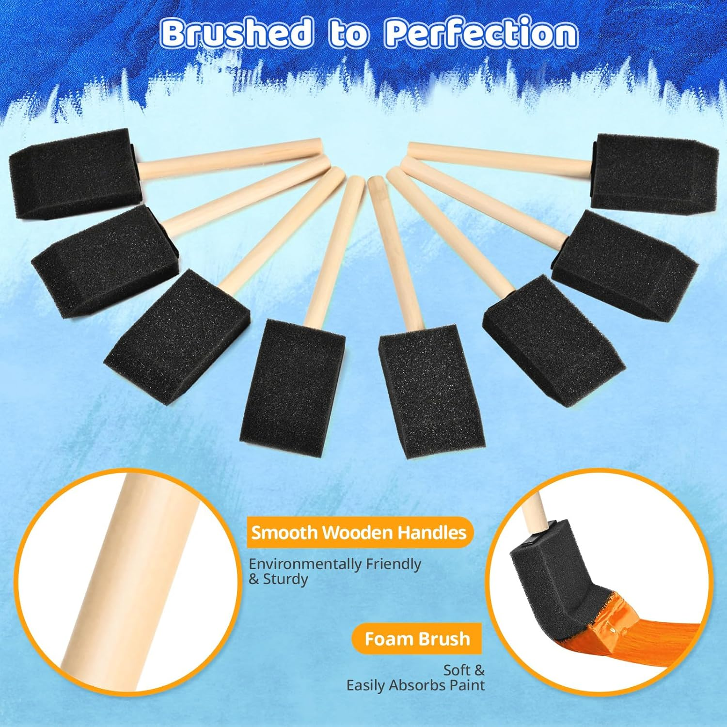 Foam Paint Brushes, 1.6 Inch, 8 Count, Sponge Paint Brush, Foam Brushes for Painting & Staining, Craft & Art Paint Sponges image number 1