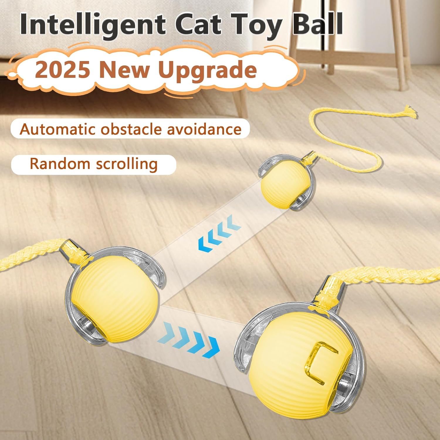 Oiuyamn 2025 Upgraded Interactive Cat Ball Toy, Automatic Rolling Cat Ball, Intelligent Mobile Kitten Toy with Elastic Mesh Tail, Motorized Cat/Dog Ball Toy for Indoor Pet Cat - Pink image number 3