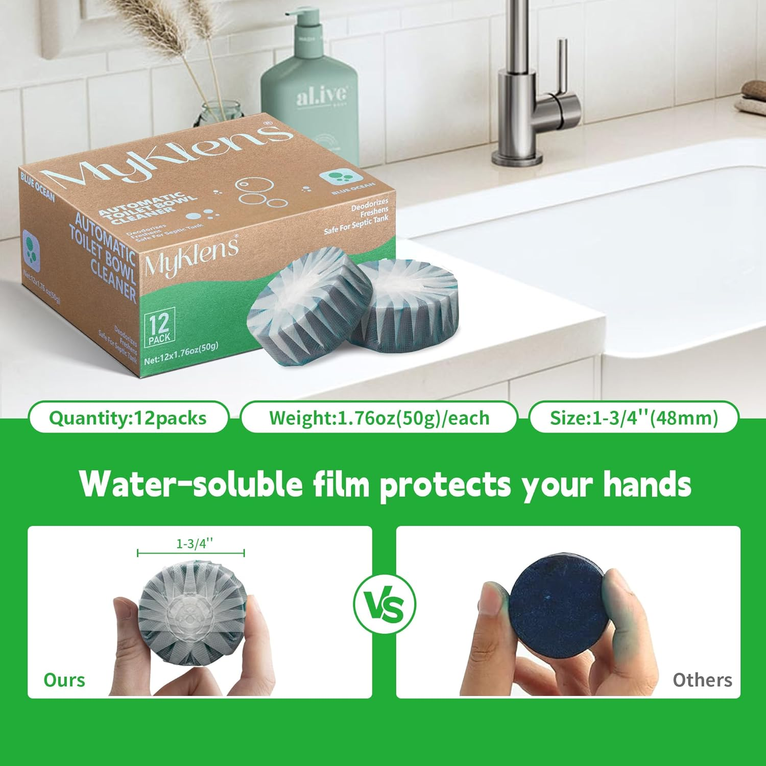Automatic Toilet Cleaner Tablets - Long-Lasting Drop in Cistern Blocks to Freshen and Prevent Limescale image number 4
