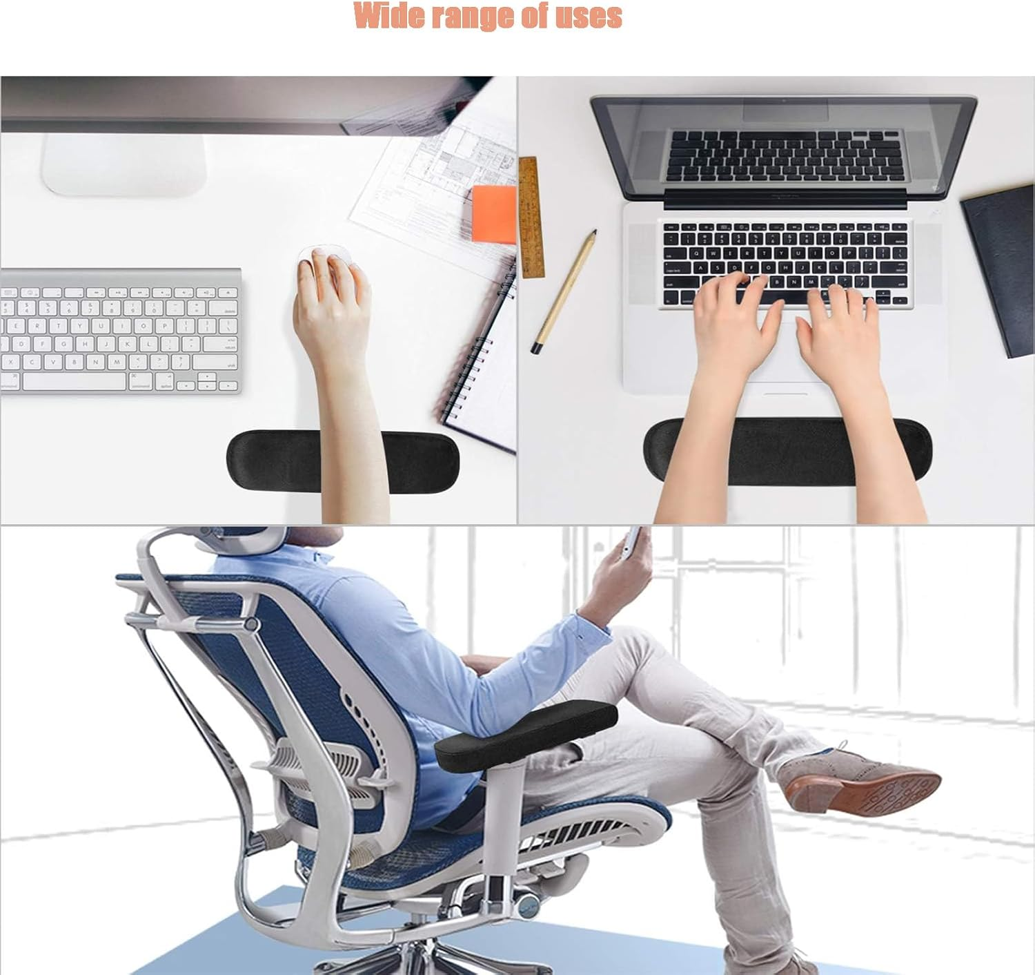 2 Pack Chair Armrest Pads 2 Pack - Memory Foam Elbow Cushion, Adjustable & Non-Slip for Office/Home/Gaming Chairs, Washable & Universal Fit - Pressure Relief for Wrists, Arms image number 4