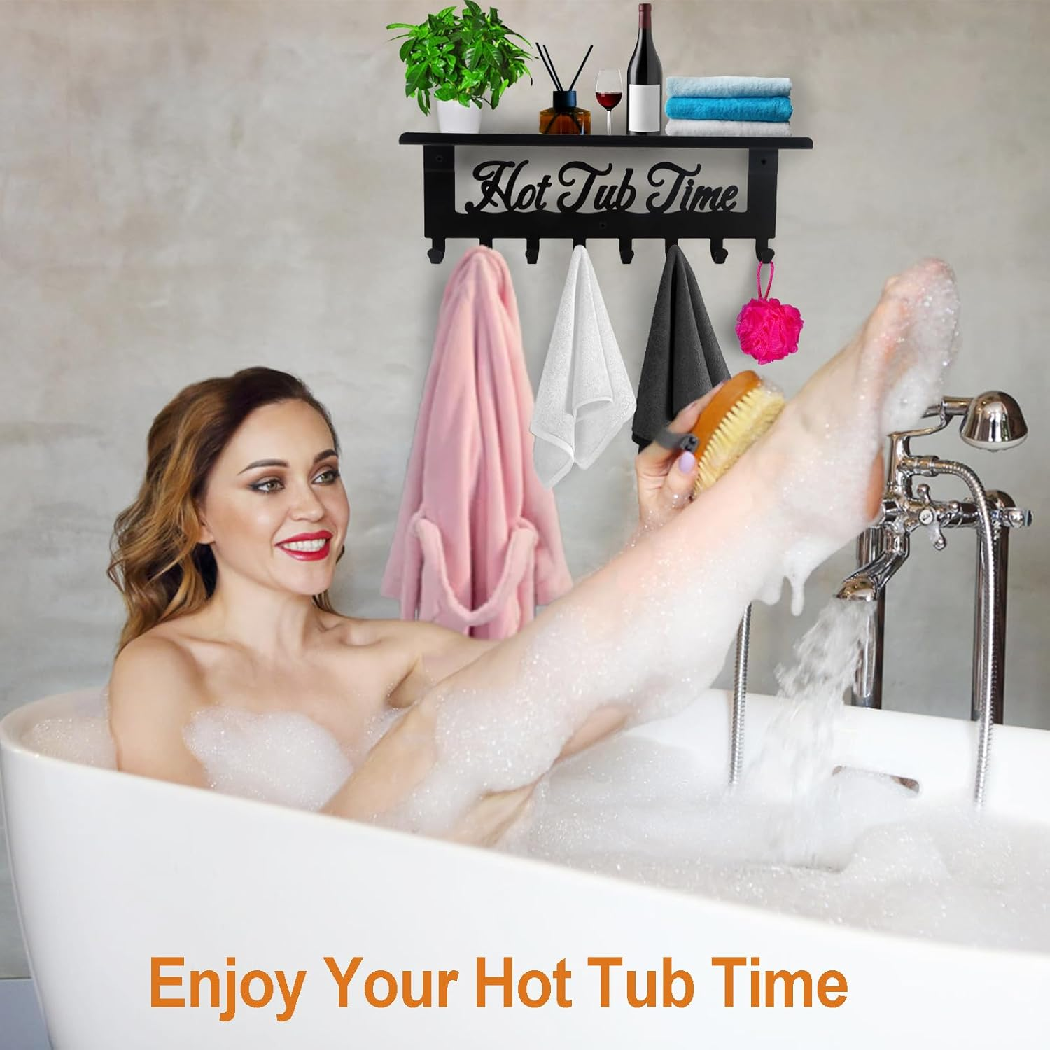 Hot Tub Towel Rack 8 Hooks Hot Tub Accessories with Shelf Bathroom Towel Holder Organizer Outdoor Wall Mount Decor in Bath Hot Spring Swim Pool Hotel image number 7